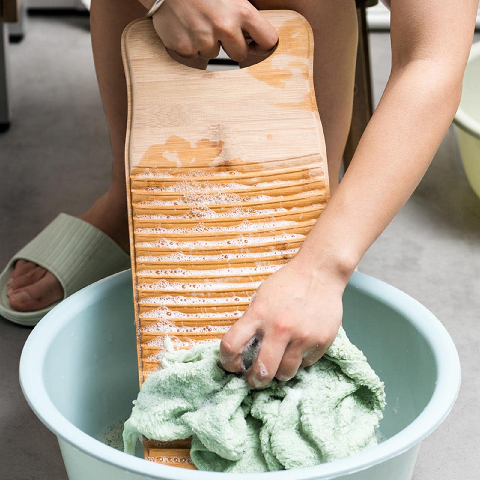 Generic Tabla de lavado de bambú, lavandería, tabla de lavar, tabla de lavado de mano de madera de bambú para lavandería, tabla de mano manual antigua para lavar la ropa