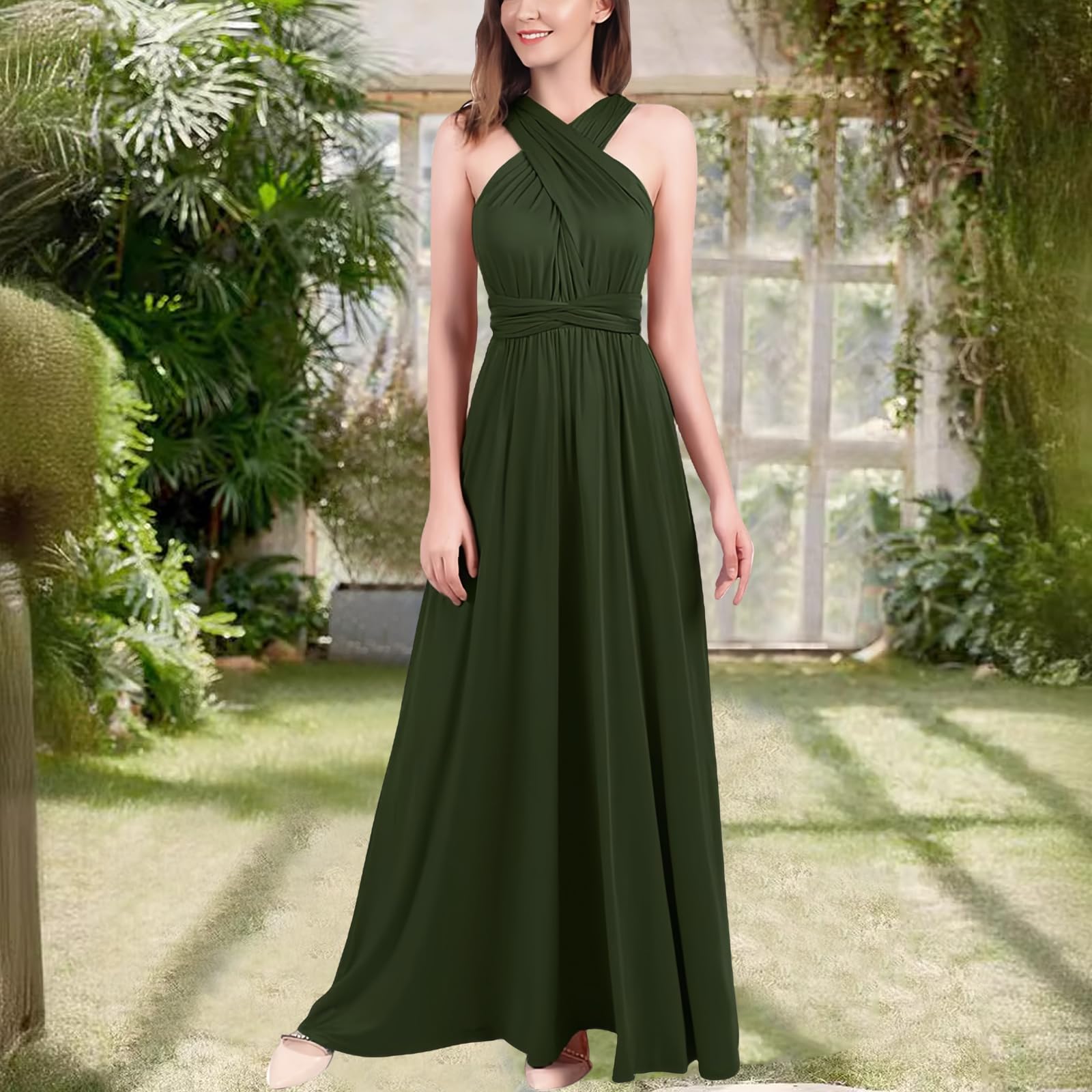Abendkleid Lang Damen Multi-tragen Ärmelloses Langes Kleid Sexy Rückenfreies Bandage Wickelkleid Schulterfrei Bodenlang Cocktailkleid Sommerkleid Festlich Brautjungfernkleider Party Ballkleid