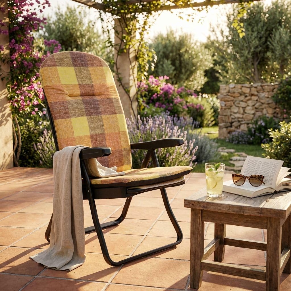 MilaniHome.it - Poltrona A Sdraio Imbottita Reclinabile Cuscino Poggiatesta Imbottito Alta Densità, Adatta A Giardino, Portico, Piscina E Relax Con Carrello Poggiapiedi A Scomparsa