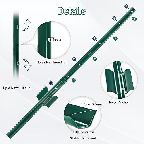 Miniatura 4 de Postes de valla de 3 pies  8 unidades, poste de valla de metal resistente, poste sin excavar en U para granja, jardín, huerto y valla de alambre al