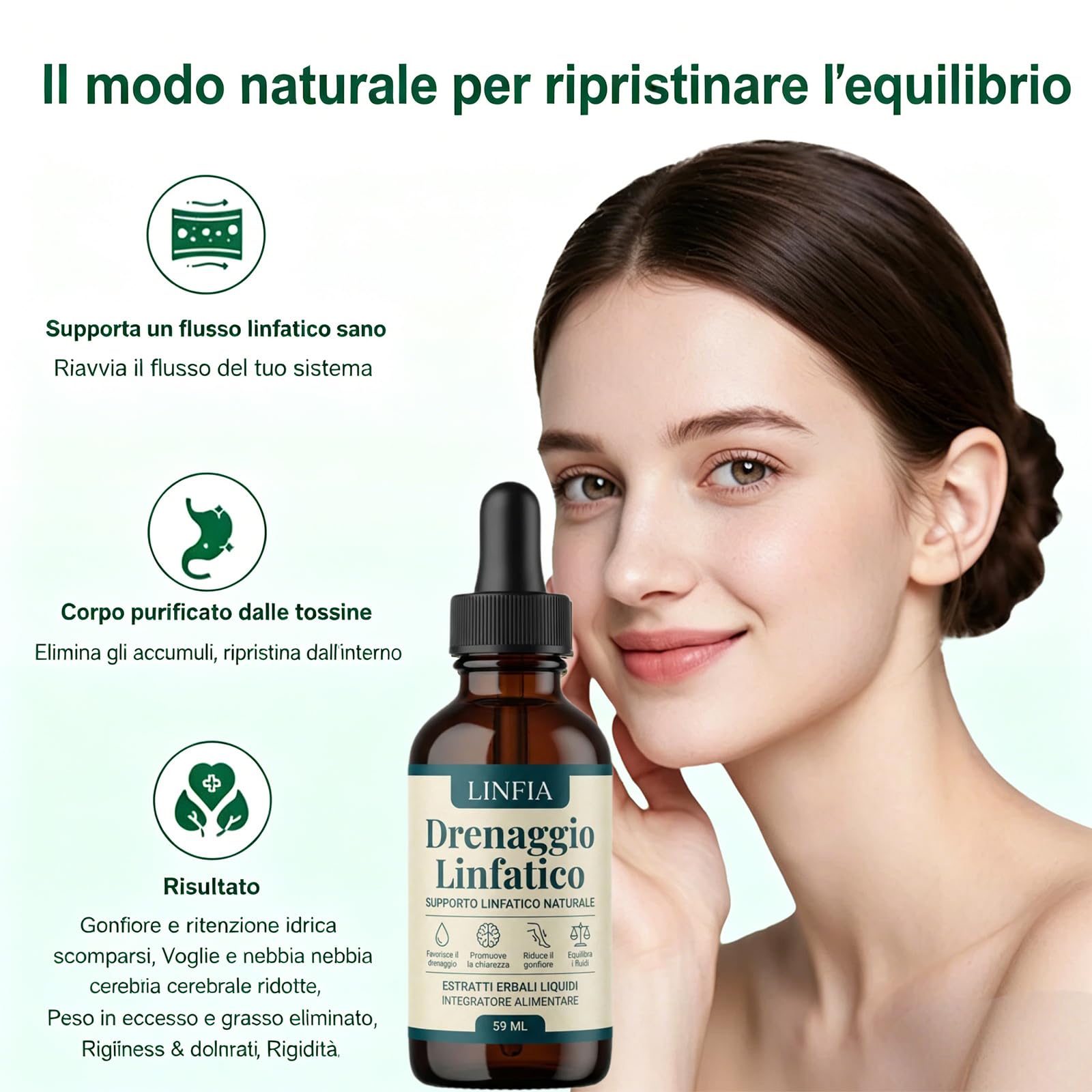 DITU Iinfia Drenaggio Iinfatico Gocce, Formula Erboristica Naturale, Adatte per Donne e Uomini 59ML (1 bottiglia)