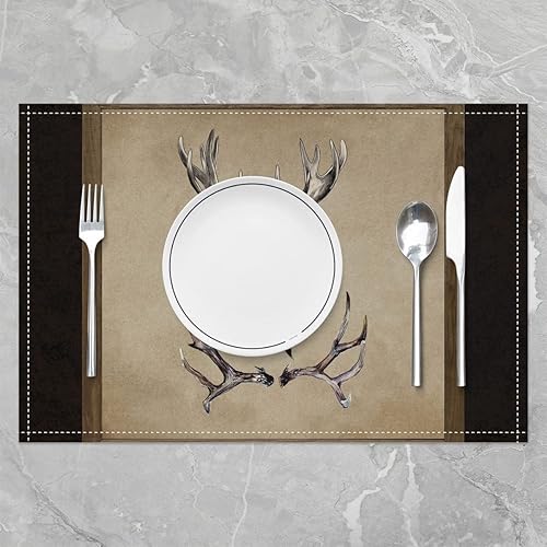 Miniatura 2 de Antlers - Juego de 4 manteles individuales de 12 x 18 pulgadas, diseño de animales salvajes de la selva, para niños, adolescentes y adultos, estilo