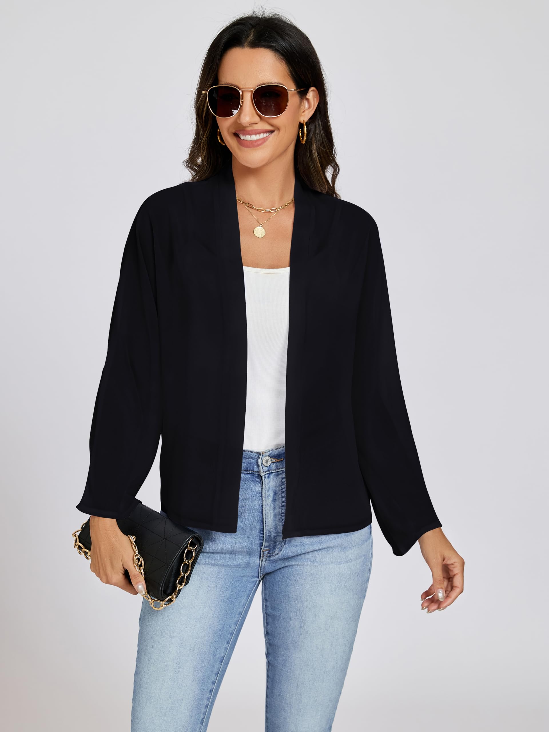 Coprispalle Donna Elegante Cerimonia Cardigan Bolero Top Chiffon Manica Lunga Shrug Aperto sul Davanti Giacca Corta
