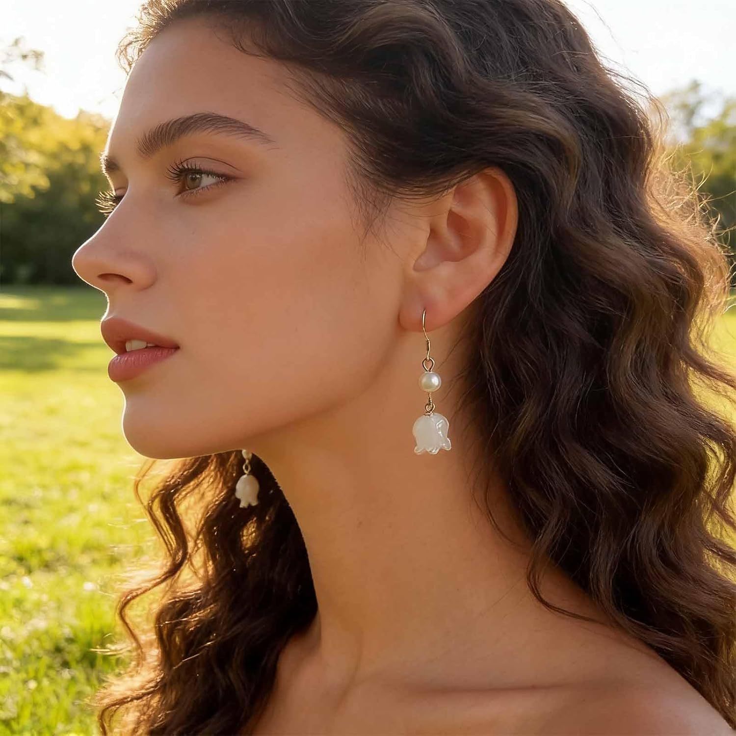 Boho Tulip Flower Drop Earrings White Flower Pearl Earring Acrylic Floral Dangle Earring Lily Of Valley Flower Earrings Jewelry for Women - Image 5