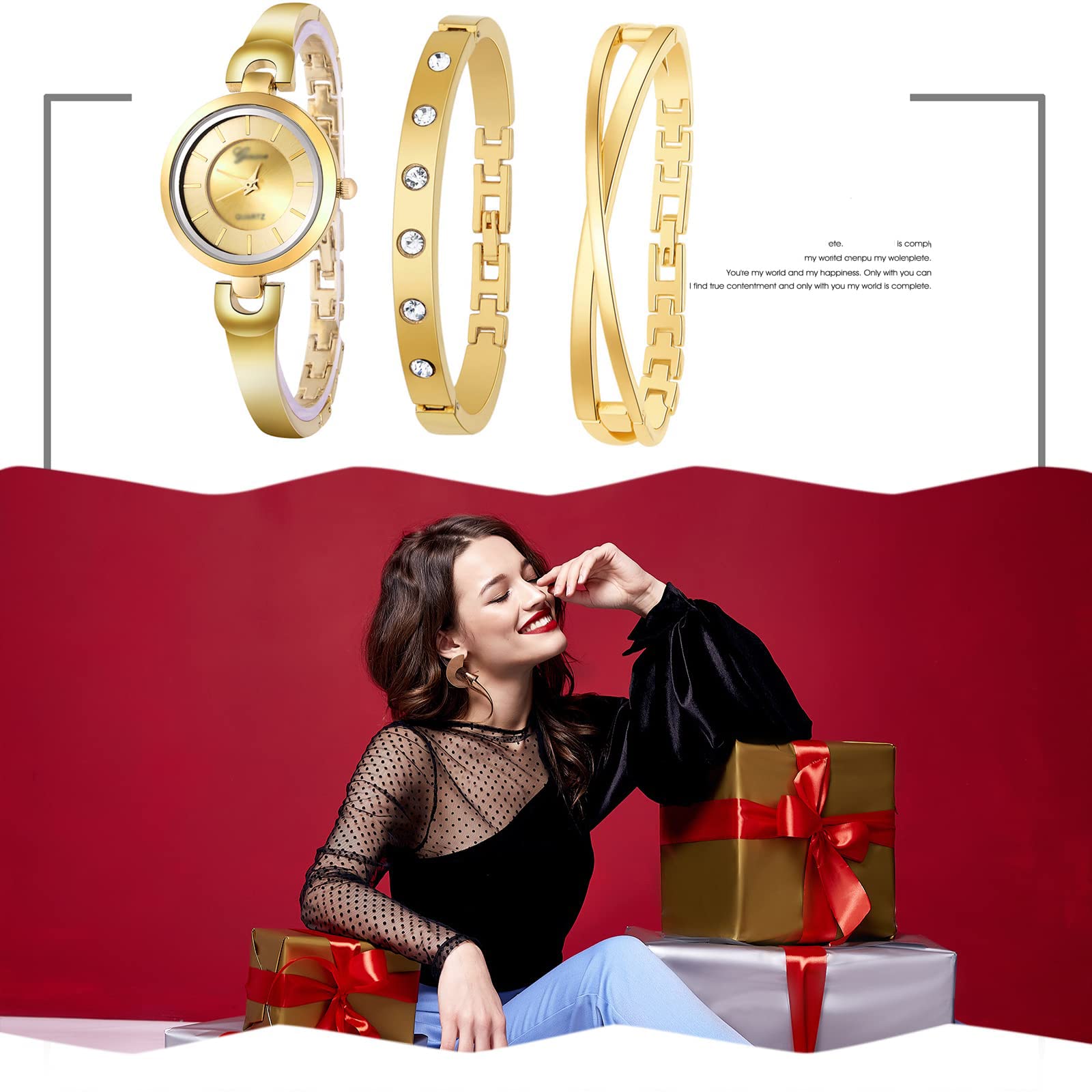 Rose Gold Women\'s Bracelet Watch Set with Crystal Bow Accent 71BPmkyfXlL._AC_UY900_.jpg main image 3