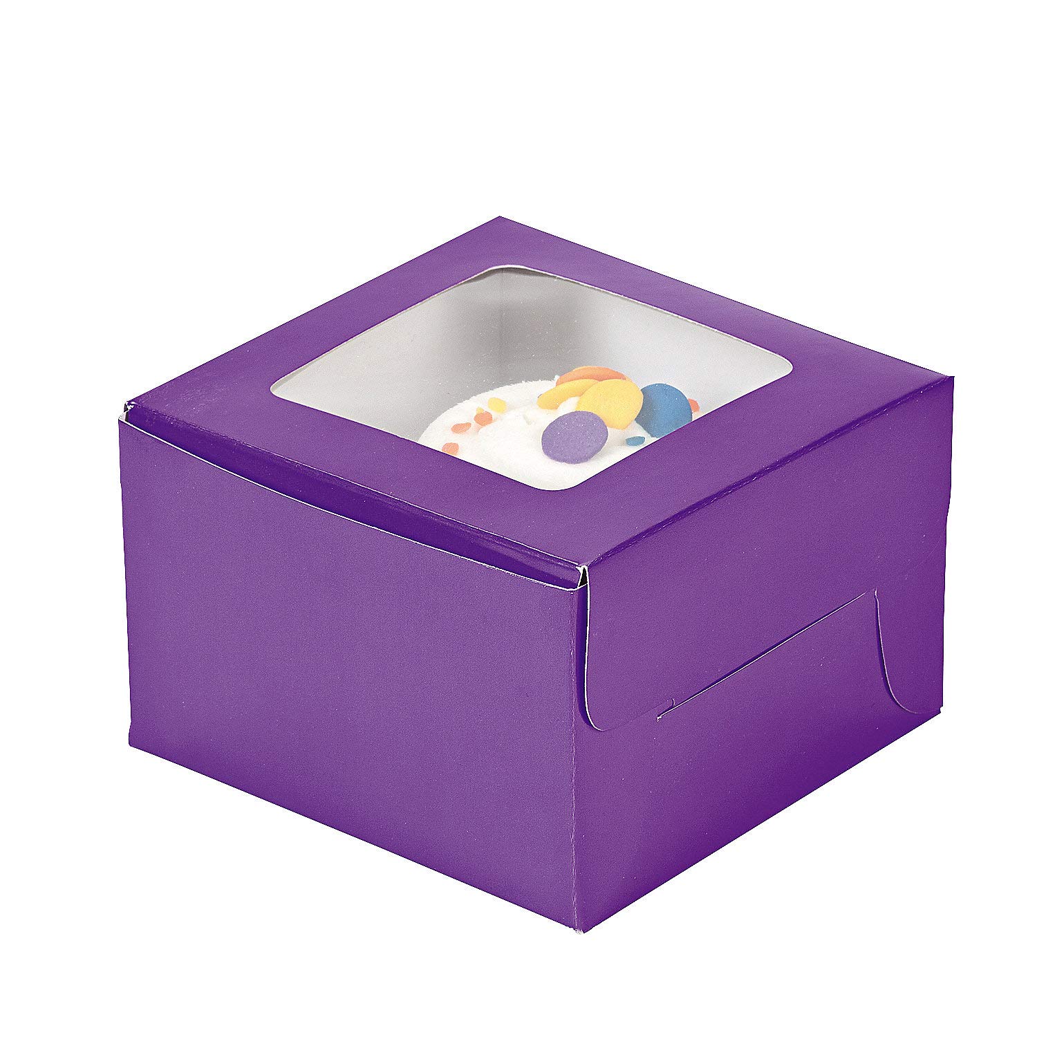 Fun Express Purple Cupcake Boxes, 12 count - Each with Clear Window - Treat Boxes for Birthday Party, Events, Baby Shower, Wedding, and More