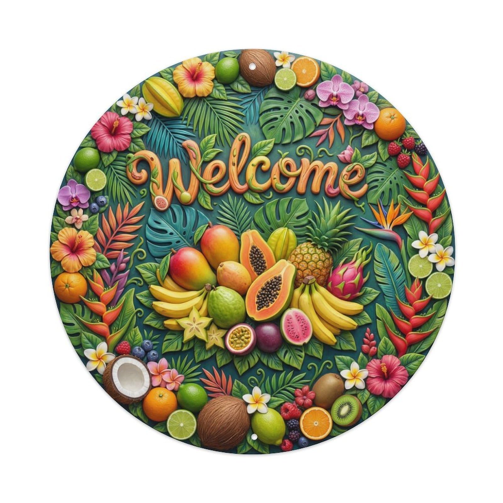 Metal Tin Sign Tropical Fruits Welcome Island Harvest