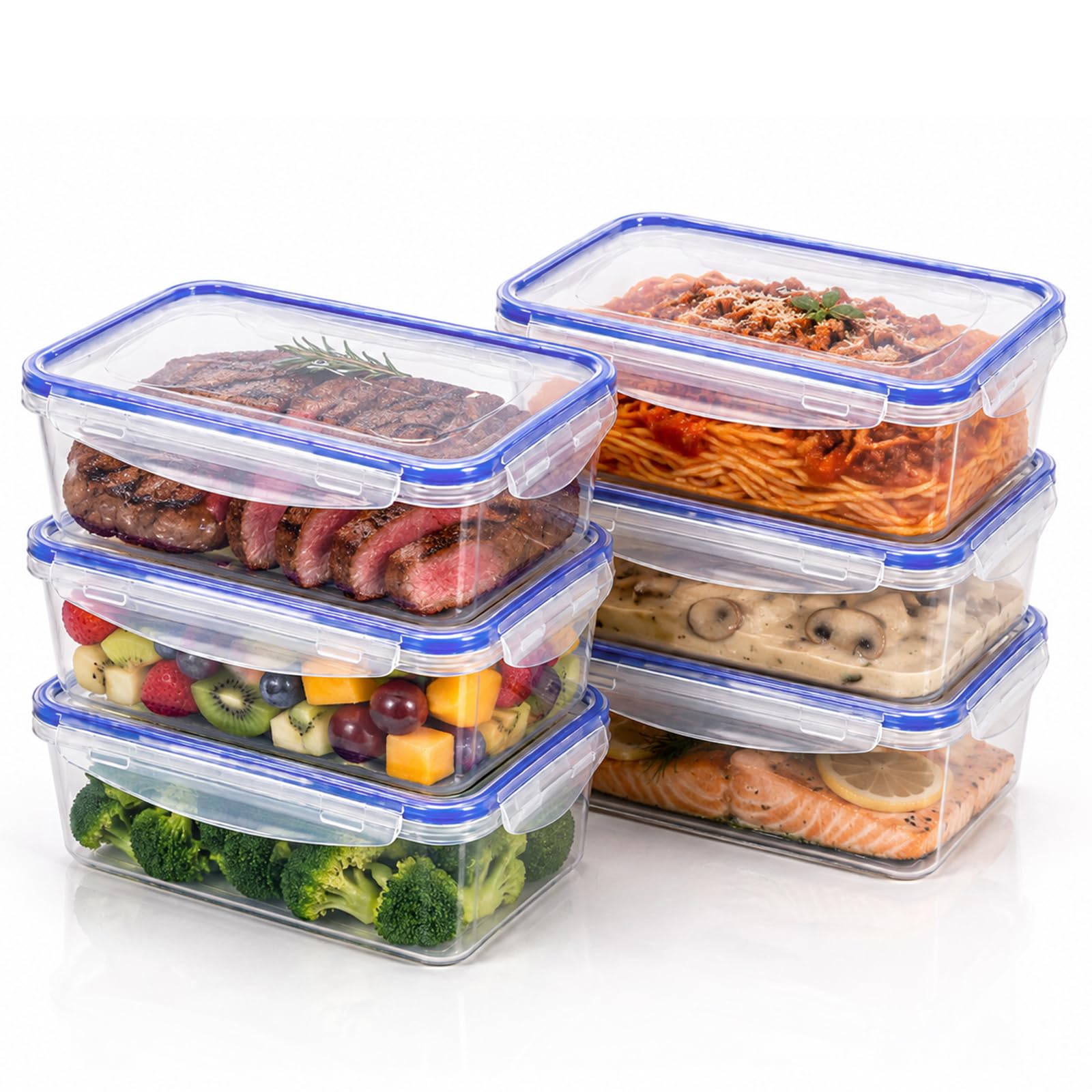 6 Pack 1200ml Airtight Food Storage Containers with Clip Lock Lids