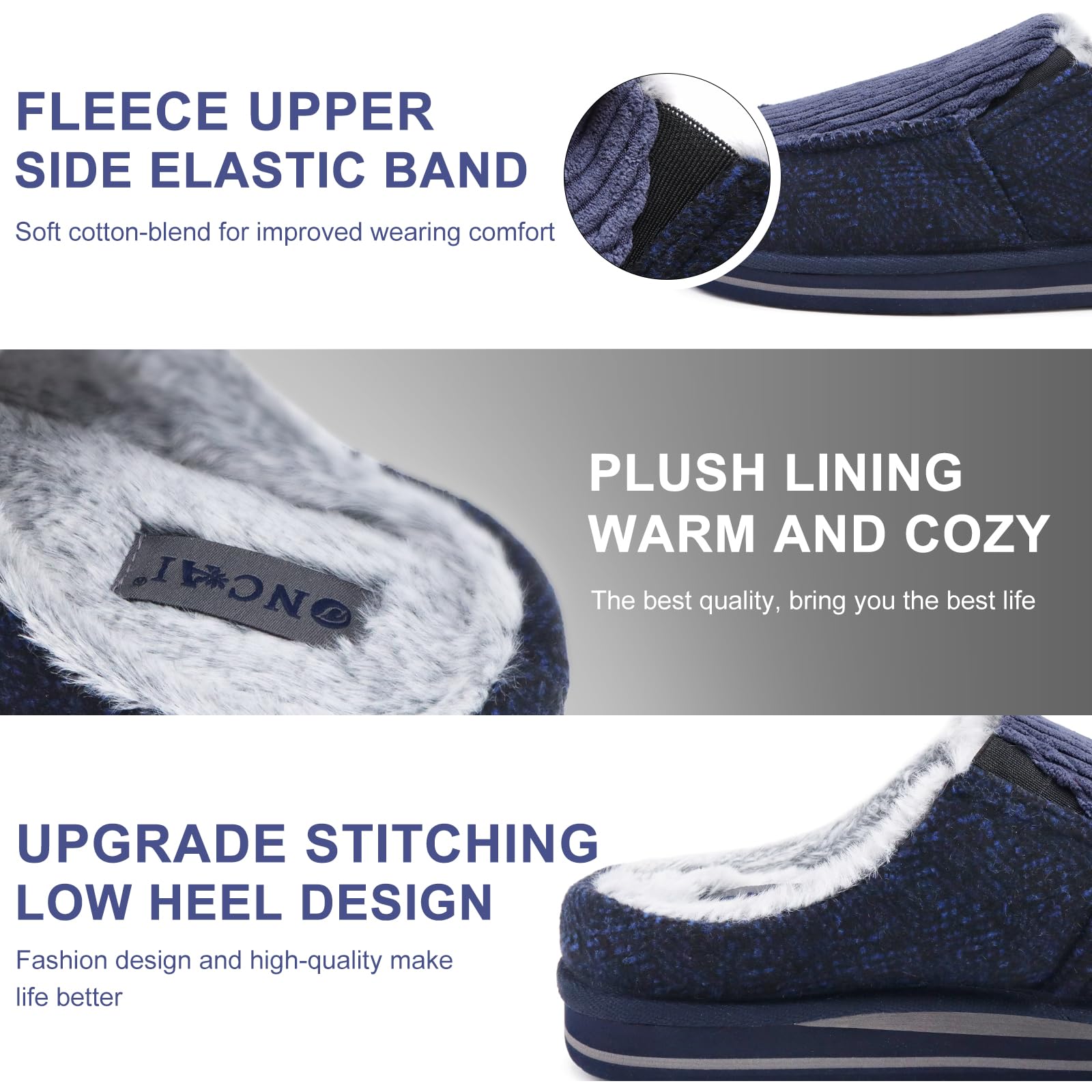 ONCAI Pantofole da Uomo in Comfort Pelo Cotone Strisce Ciabatte da Casa in Lana con Memory Foam Supporto Arco Suola in Gomma Taglia 40-50