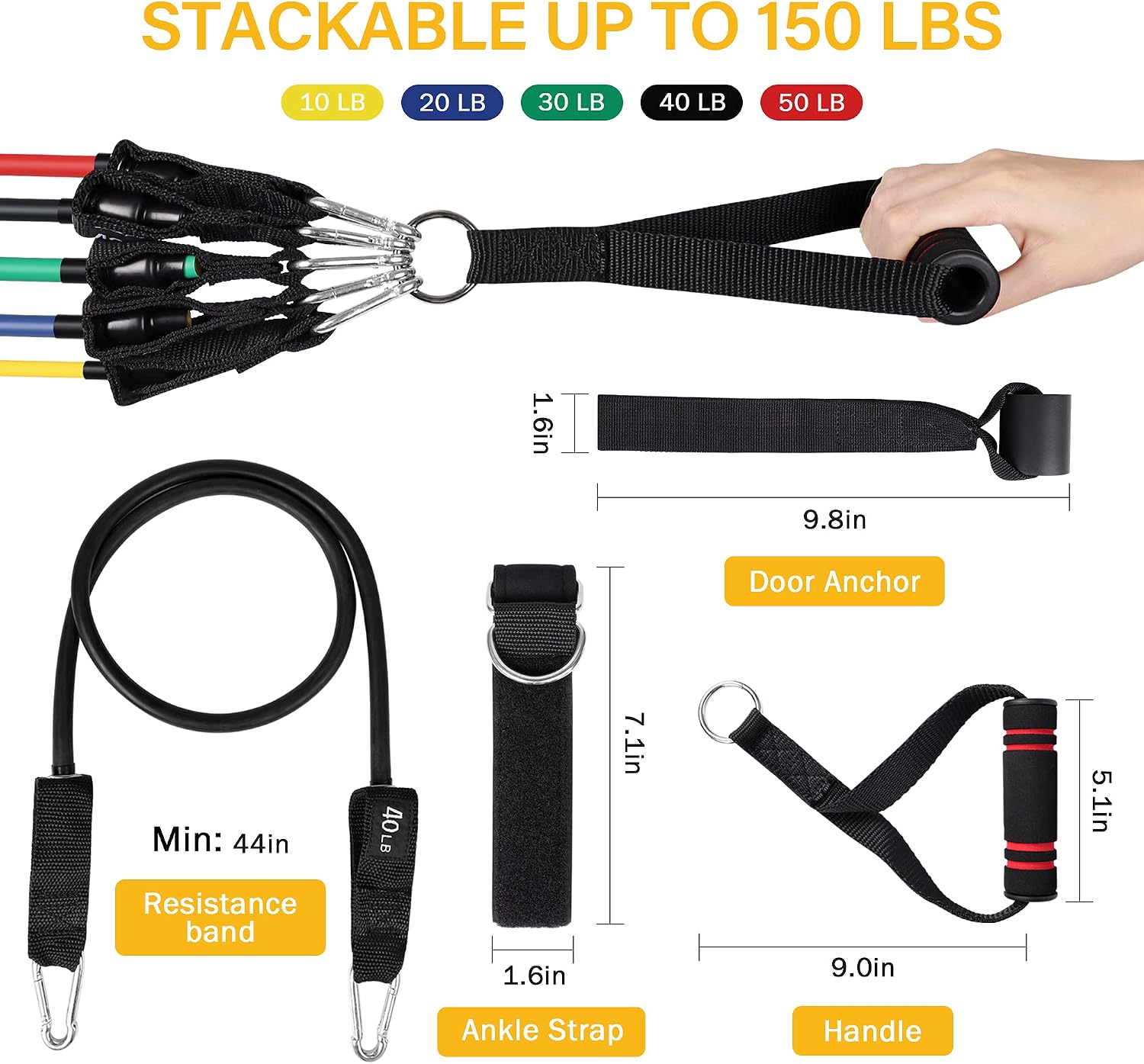 Kootek 18 Pack Resistance Bands Set Workout Bands - 5 Stackable Exercise Bands 5 Loop Resistance Bands 2 Core Sliders with Door Anchor and Handles, Legs Ankle Straps, Carry Bag & Guide Book for Home