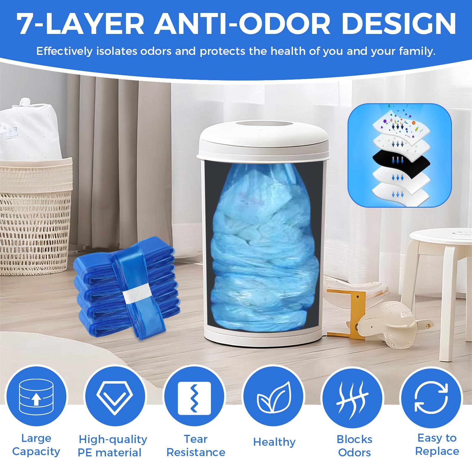 CNMTCCO Lot de 9 recharges pour poubelle à couches - 4,5 m de film de recharge - Résistantes aux odeurs - Épais - Compatible avec Angelcare, germe, Tommee Tippee, Litter Locker