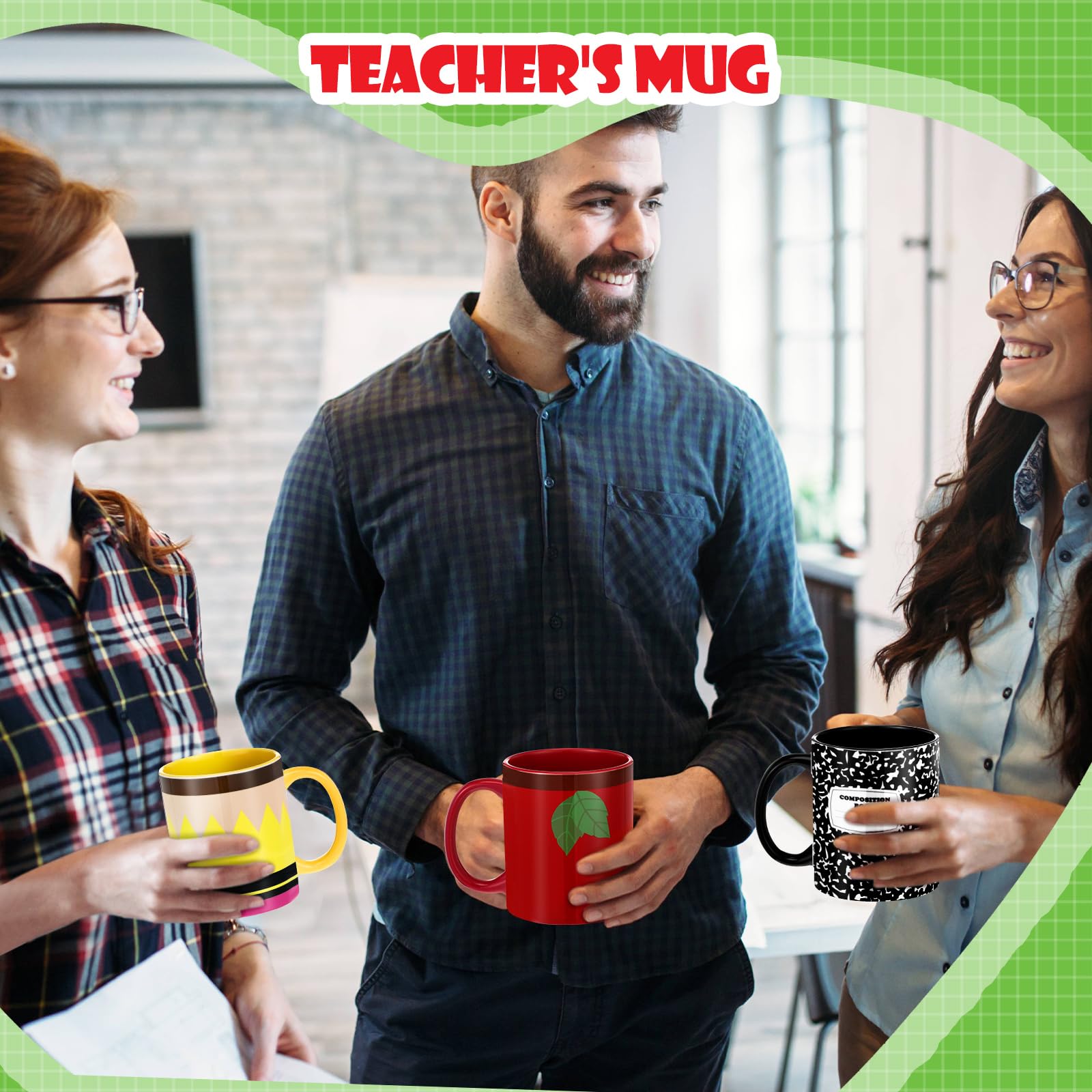 Lot de 6 tasses à café en céramique avec poignées pour enseignant de Noël, Thanksgiving, carnet de notes, design crayon pour maternelle, enseignant primaire - 325 ml