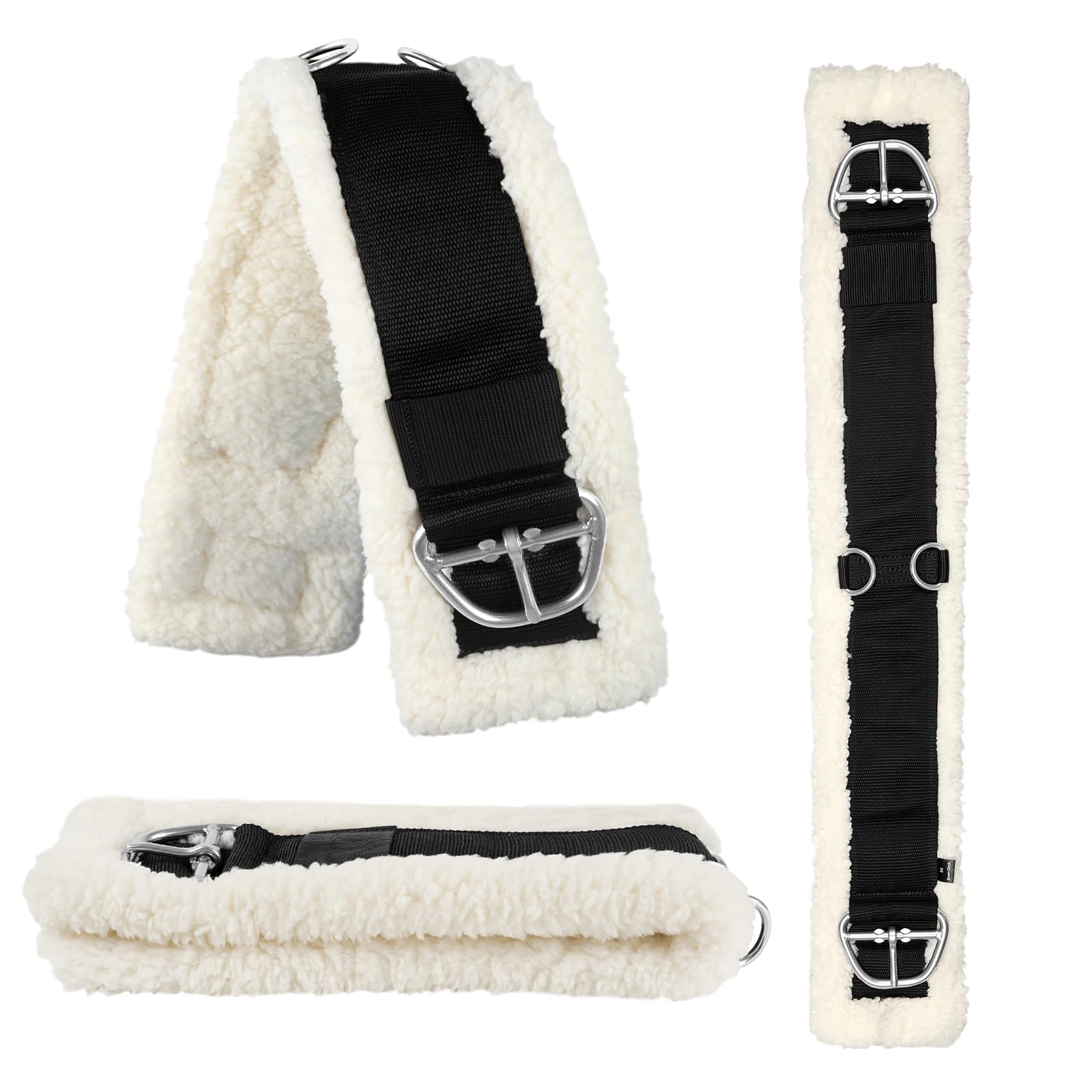 34 Inch Horse Girth, Saddle Strap with Stainless Steel Buckle, Soft Wool with Non-Slip Nylon Webbing, Designed for English Saddles, Easy to Install
