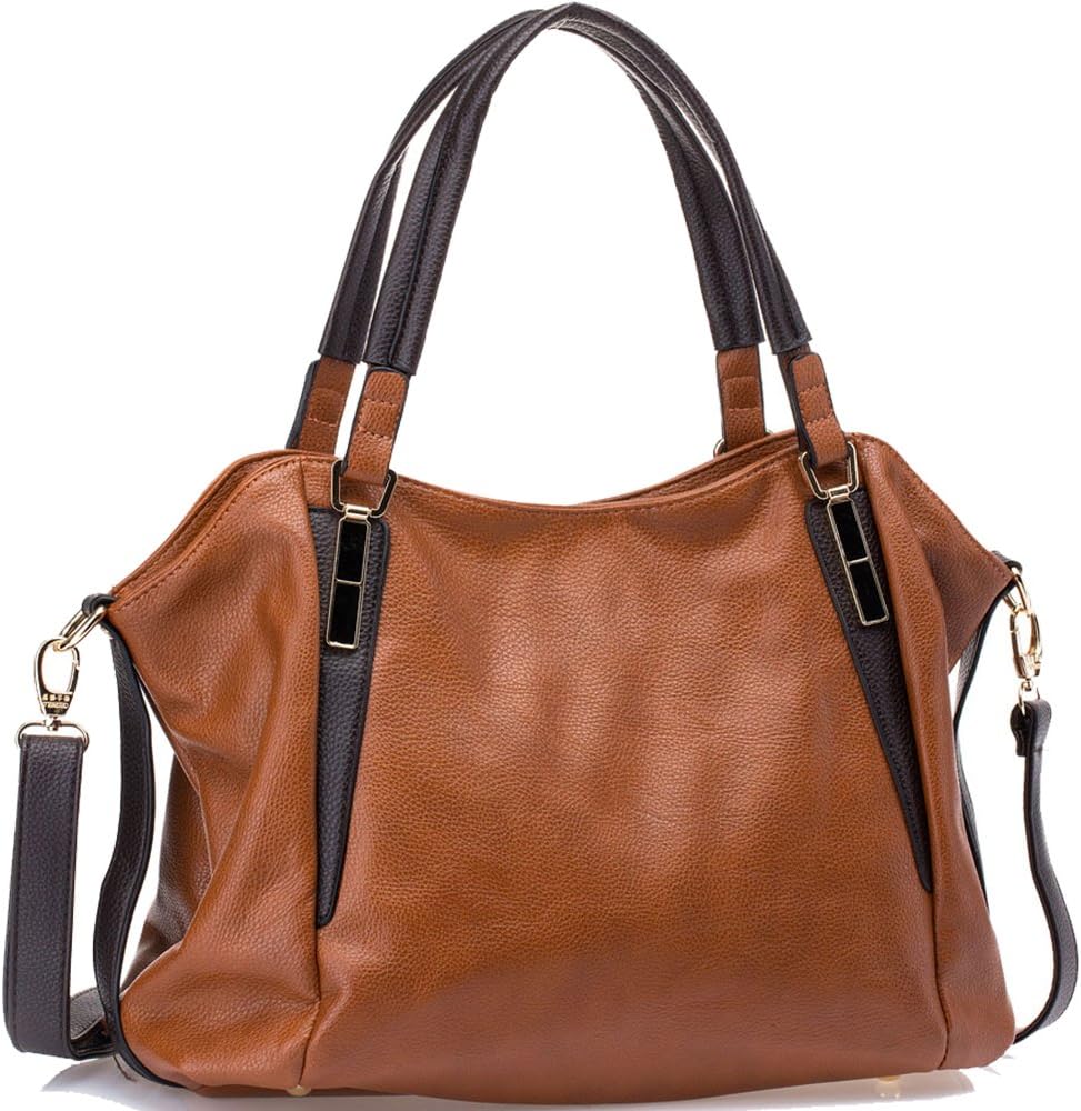 Women Handbags Leather Handbags Shoulder Bag Lichi Grain PU Leather Tote Bag UT04 Brown