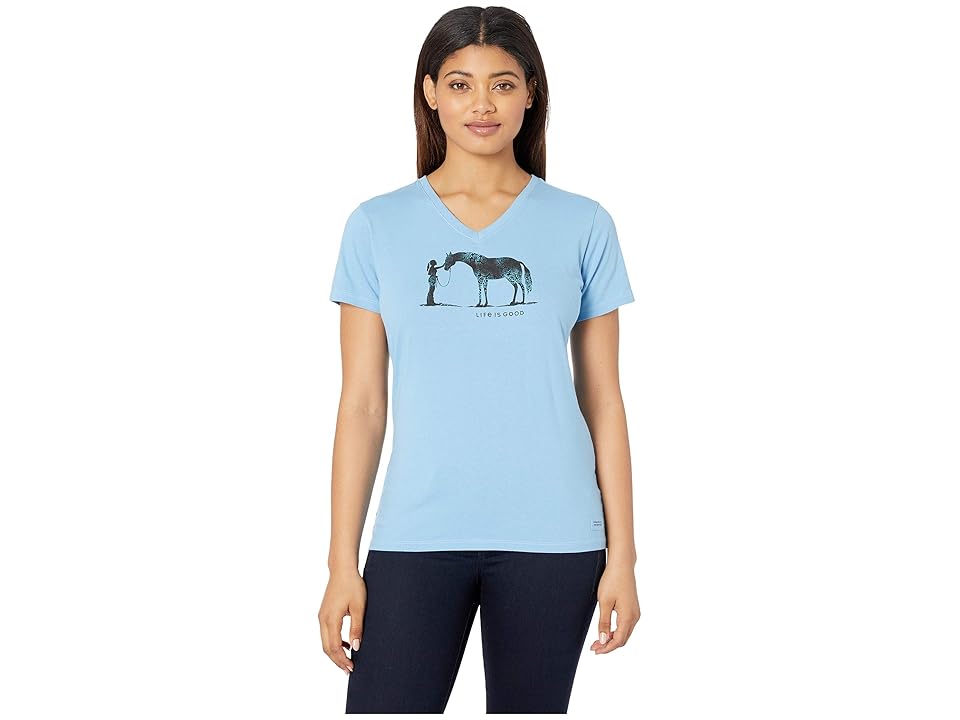 

Life is Good Besties Horse Crushertm Vee (Powder Blue) Women's T Shirt