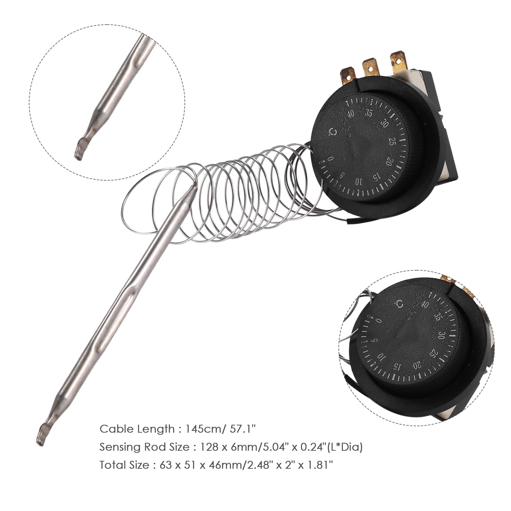 Thermostat 30-110°C NC Normal Geschlossen Temperaturregler 250V 16A Kapillarthermostat – 30-110°C, NC, 73 Mm Sonde, Zweipolig – Für Heizungen & Co