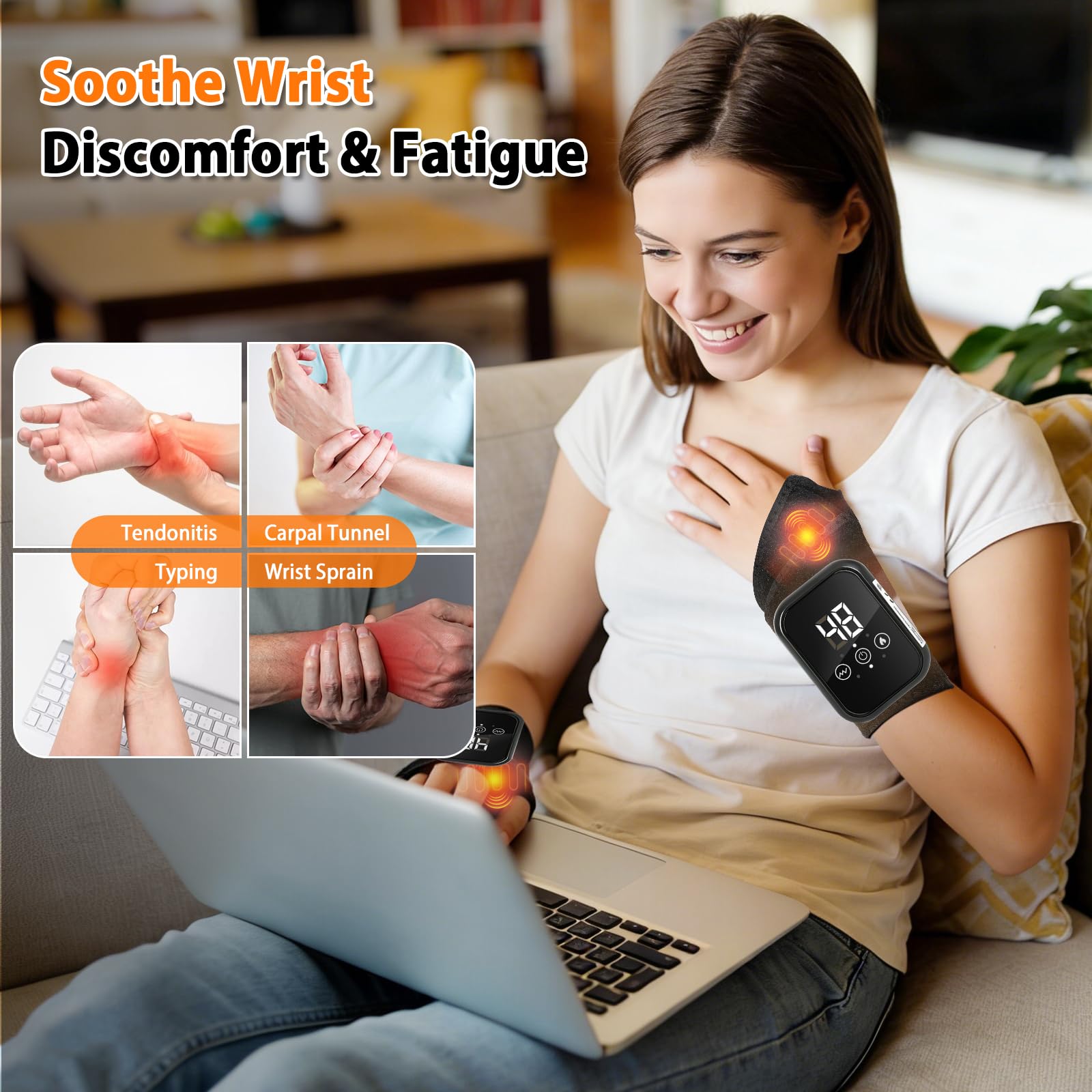 Handgelenk Massagegerät mit Rotlichttherapie, 3 Heizstufen & 3 Vibration | Wiederaufladbare, Kabelloses, Handmassagegerät, Linderung bei Karpaltunnelsyndrom, Arthritis, Schwarz, 2 Stück