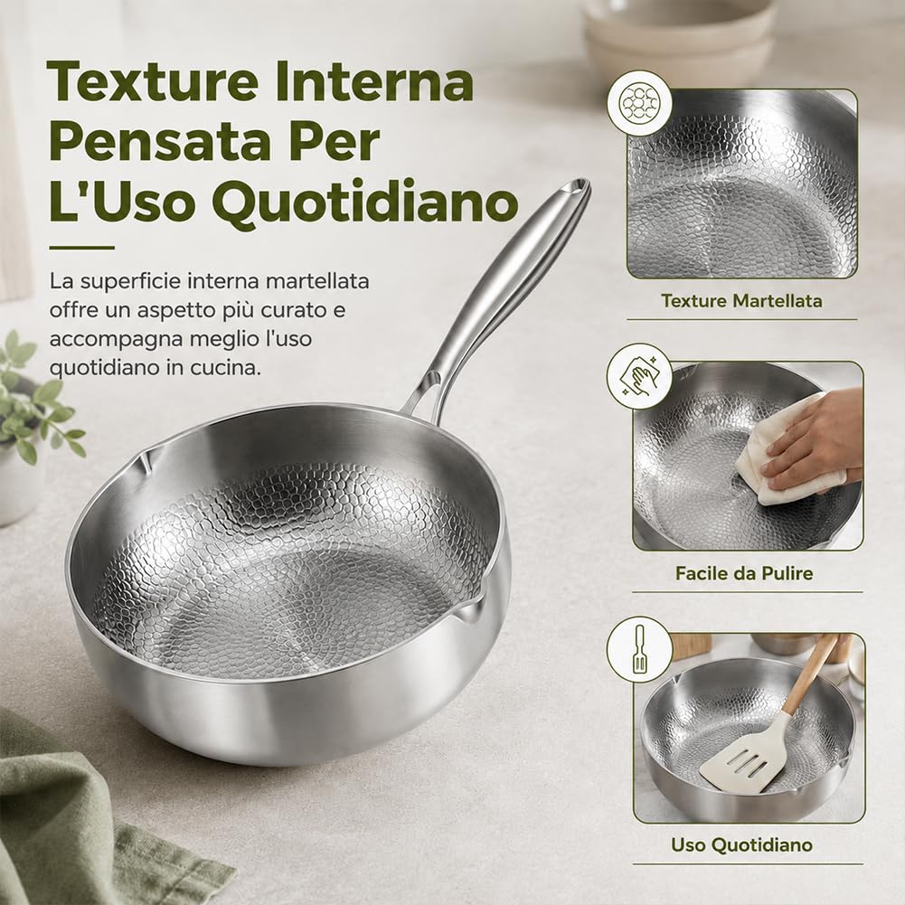 Padella Titanio Puro Antiaderente 18/20/22 cm, Padella in Titanio Senza Rivestimento, Lspessito Ultra-resistente/Resistente ai Graffi/Non Rivestito ，È dotato di coperchio：22cm