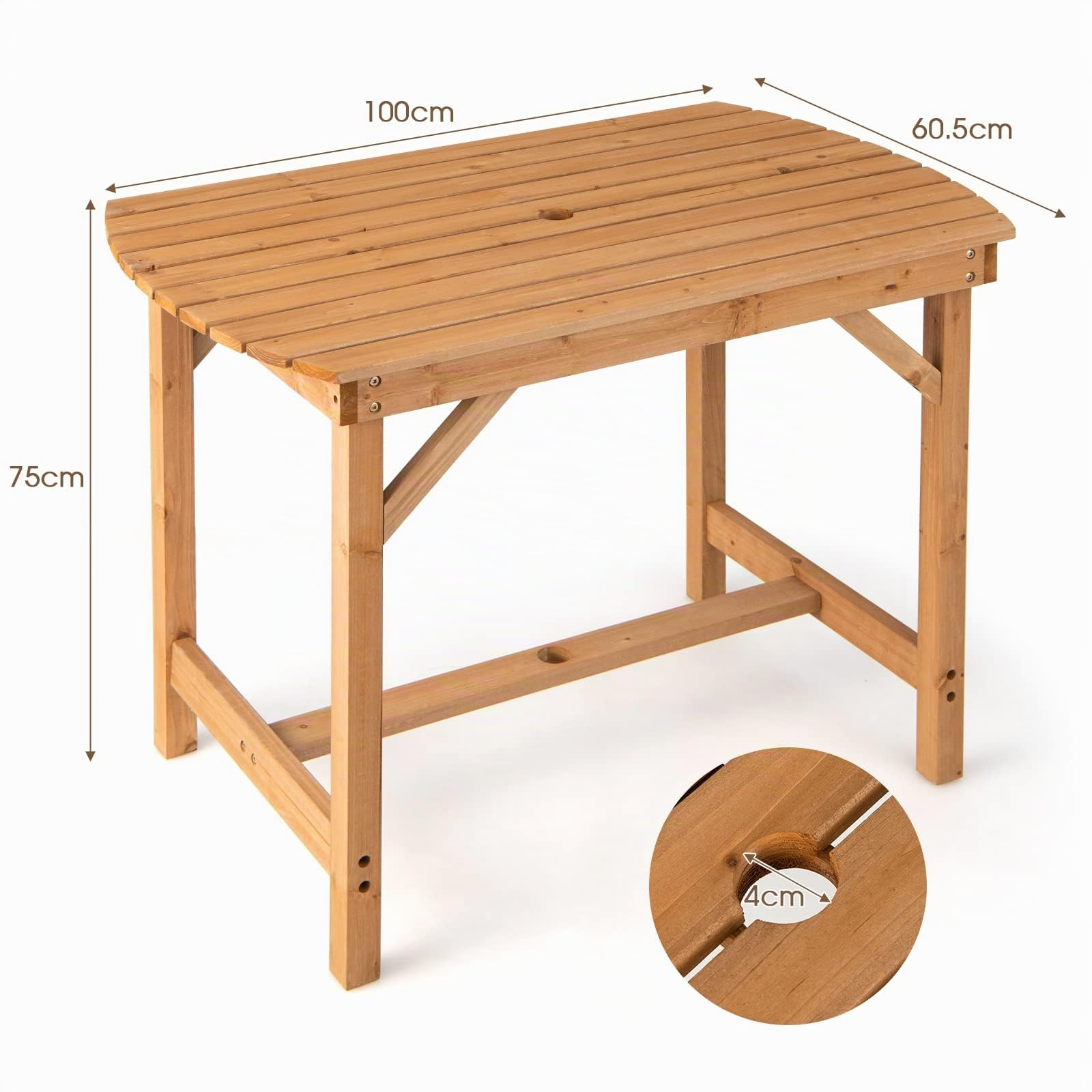 Giantex Table de jardin avec trou pour parasol - Table à manger d'extérieur en bois - 100 x 60,5 x 75 cm - Pour jardin, balcon, terrasse