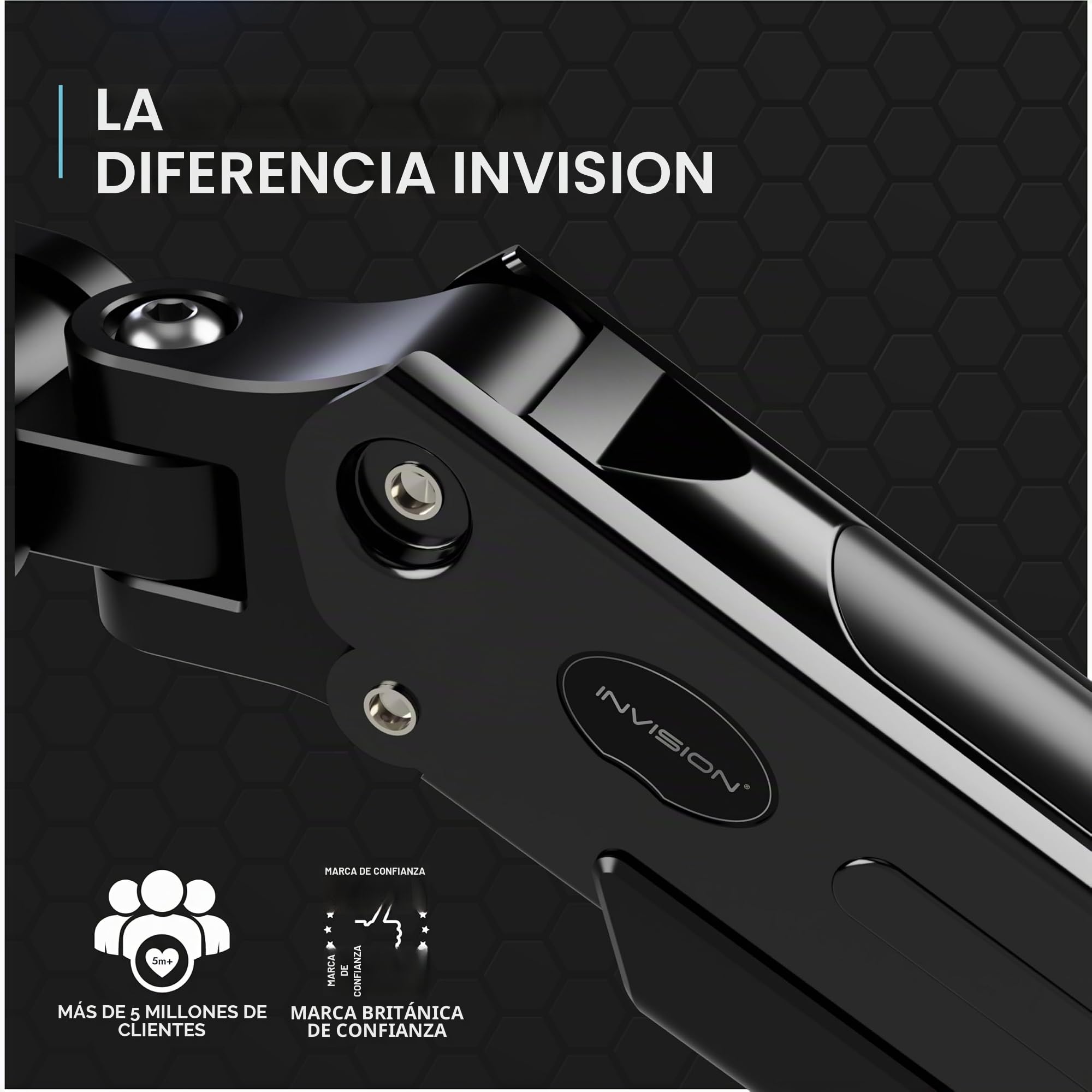 Invision Soporte de Brazo para Monitor para Pantallas 24-40" Abrazadera de Escritorio Ergonómica Ajustable en Altura VESA 75/100mm 2-15kg (MX450)