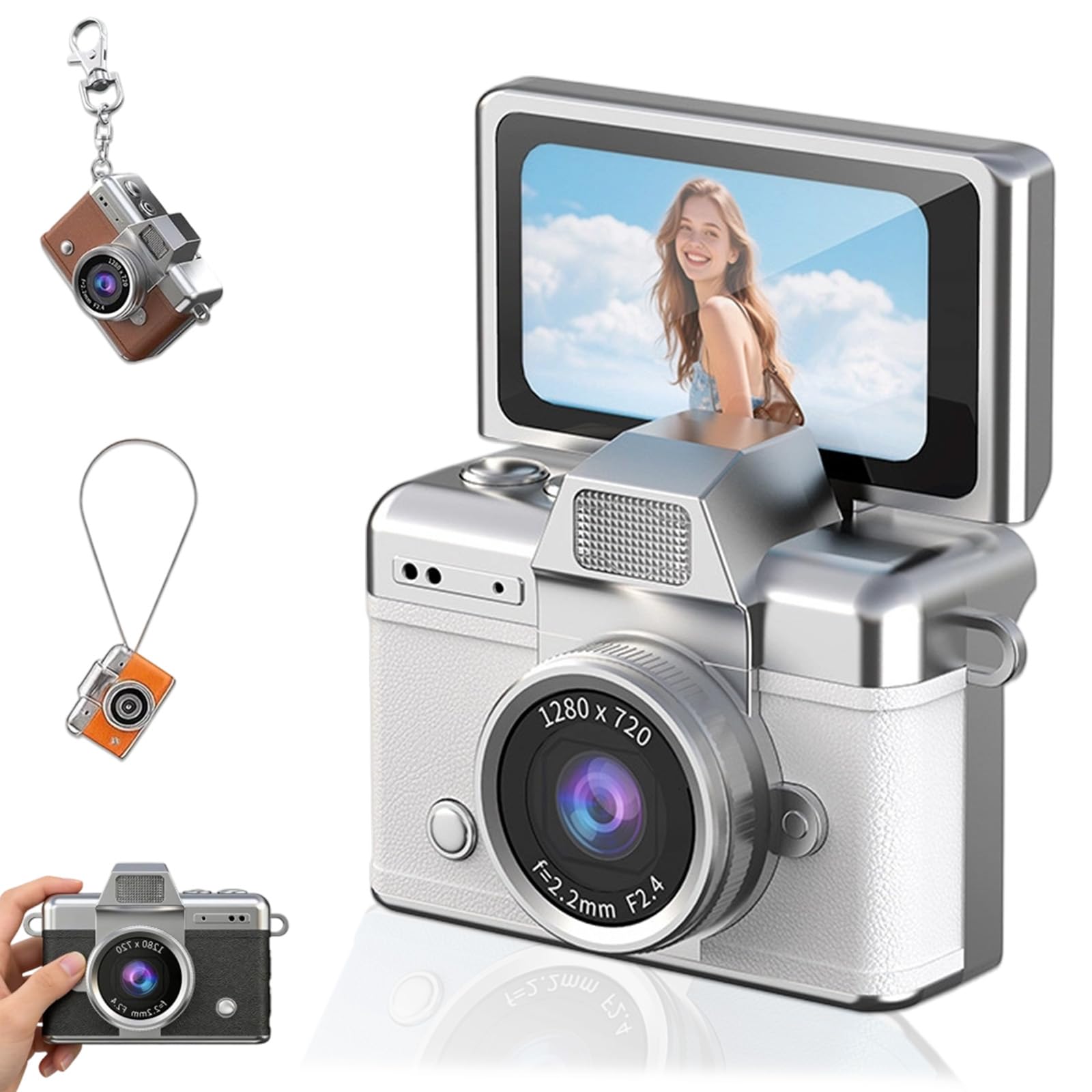 2026 New Mini Digital Camera with 1.47 in LCD Screen, Mini Retro Keychain Camera with 1080P HD Flip Screen, Built-in Flash, 32 or 64GB Card, Strap and Keychain for Travel & Daily Use (White,Cardless)-picture-31