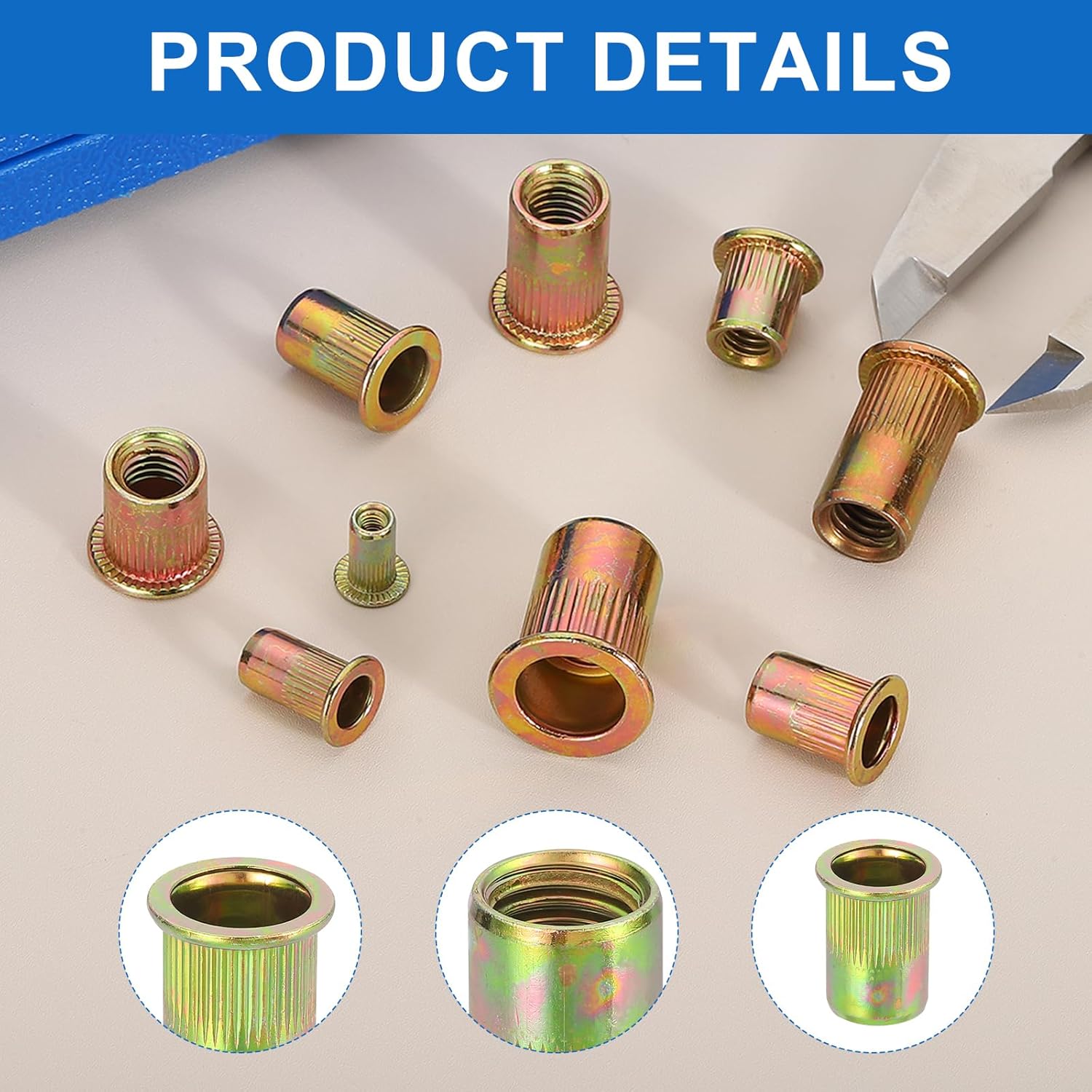 40pcs M5 x 13mm Rivet Nut Carbon Steel Tool Rivet Nut Hardware Nuts Colour Zinc-Plate Nut Threaded Fits Furniture, Industrial