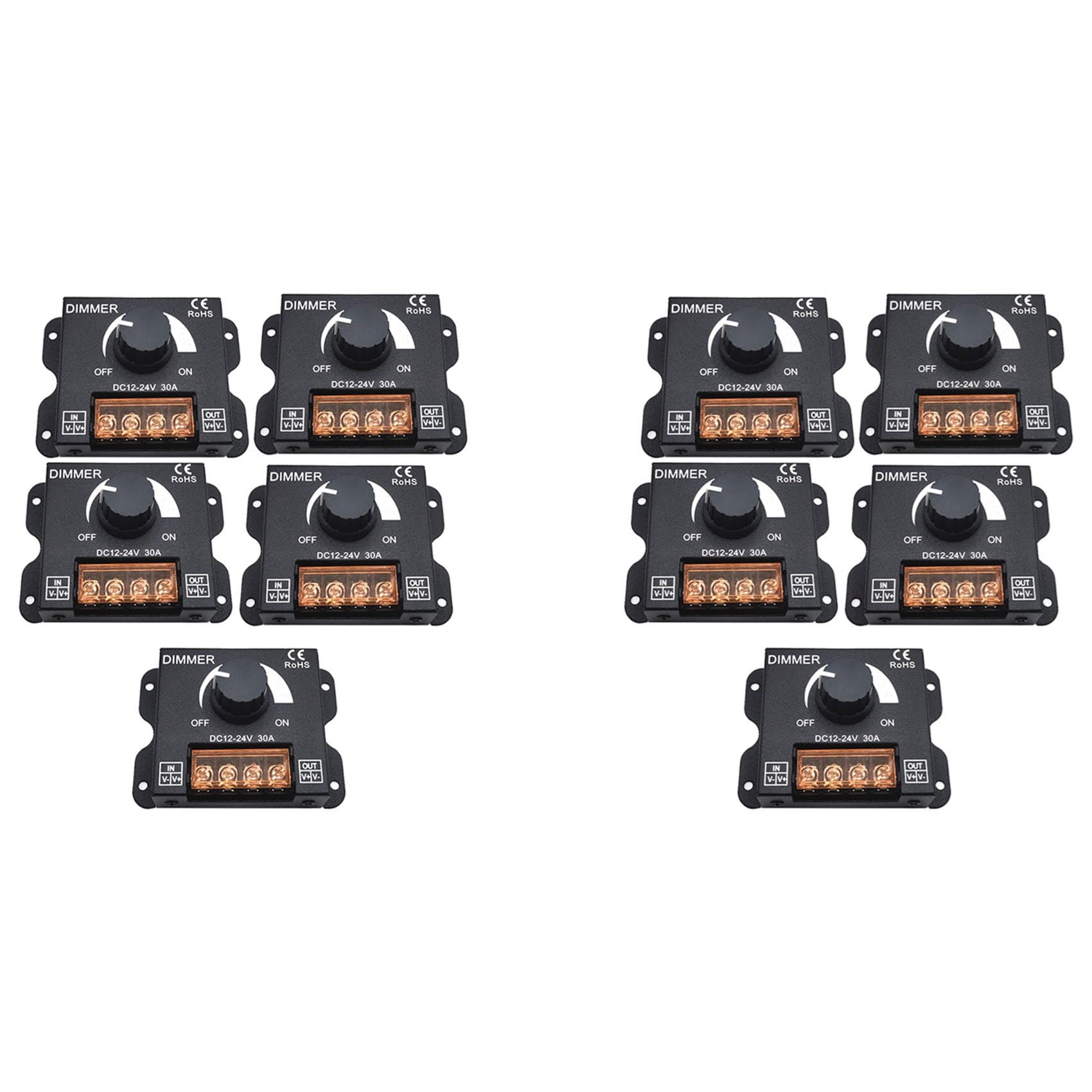 Jnchdghwa Black 10Pcs Dc 12V 24V Led Dimmer Switch 30A Voltage Regulator Adjustable Controller For Led Strip Light Dimming Dimmers