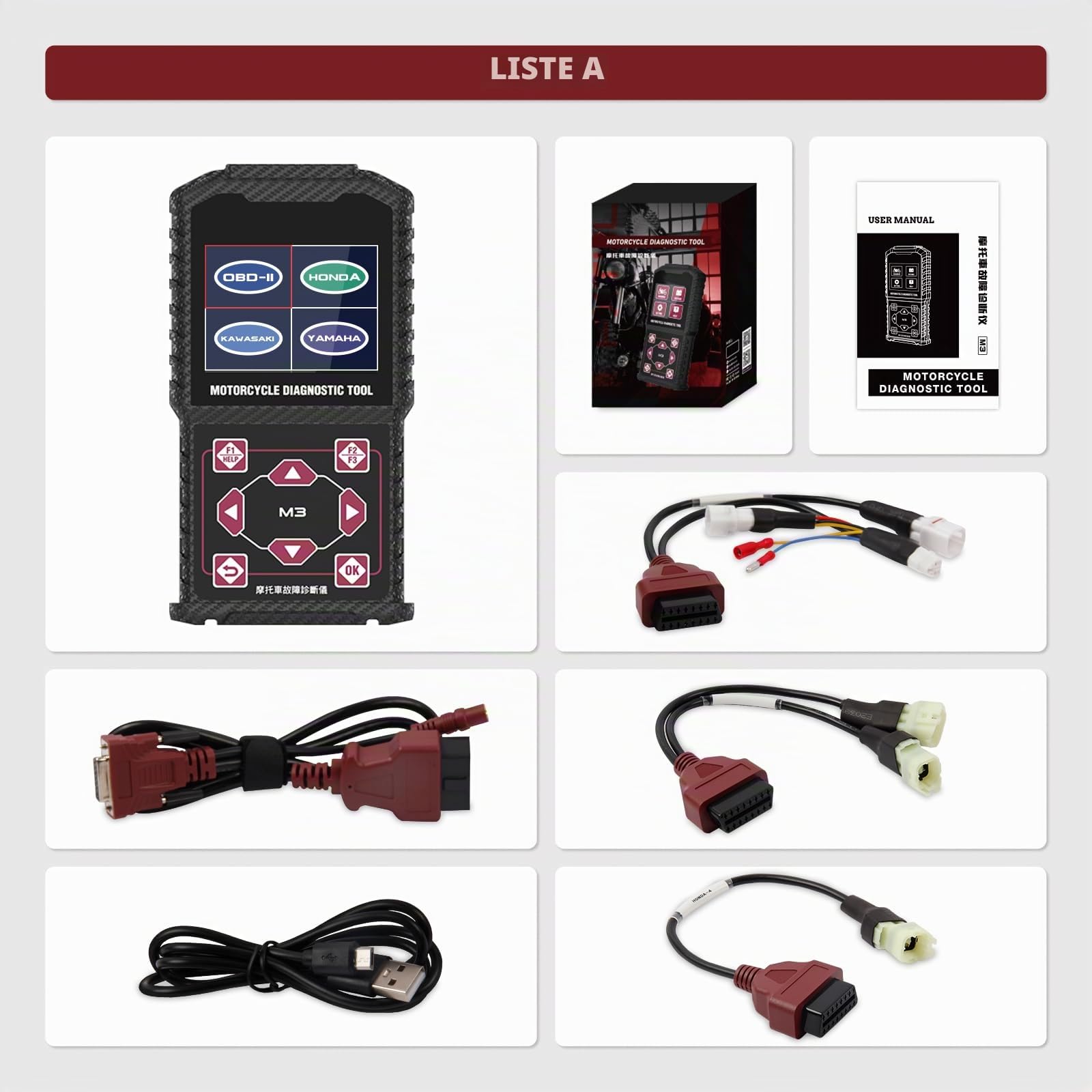 Motorrad System Diagnosetest Messgeräte OBDII Motorrad Fehlercodeleser Scanner Passend Kompatibel für Yamaha 2/3/4P, Kawasaki 4-6P, Honda 4P, OBDII