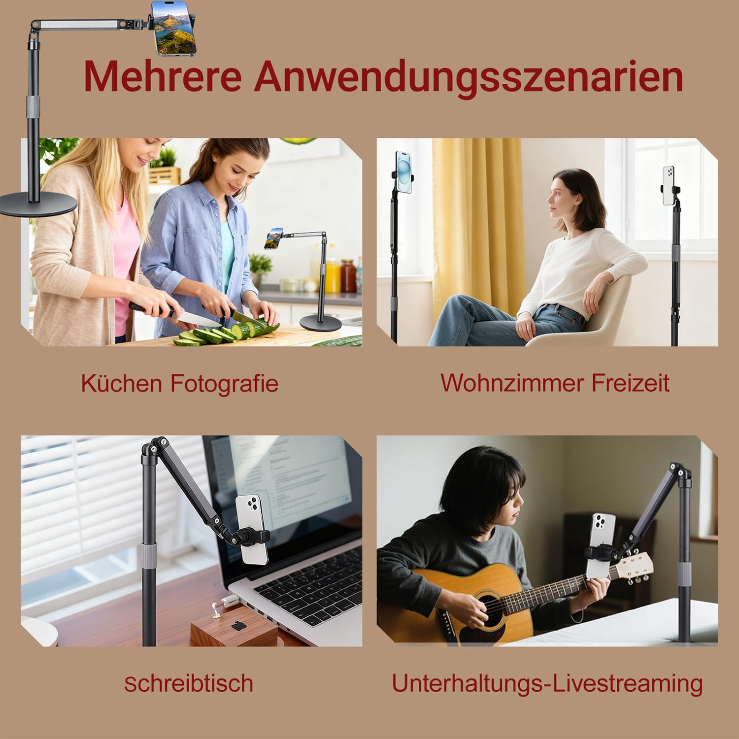 Handyhalterung Tisch,360° Schwenkbarer Handy Ständer Schreibtisch,Höhenverstellbar Handyhalter,Handy Halterung Tisch mit Stabilem Sockel,Phone Ständer für die Fotografie,Meetings (Schwarz)
