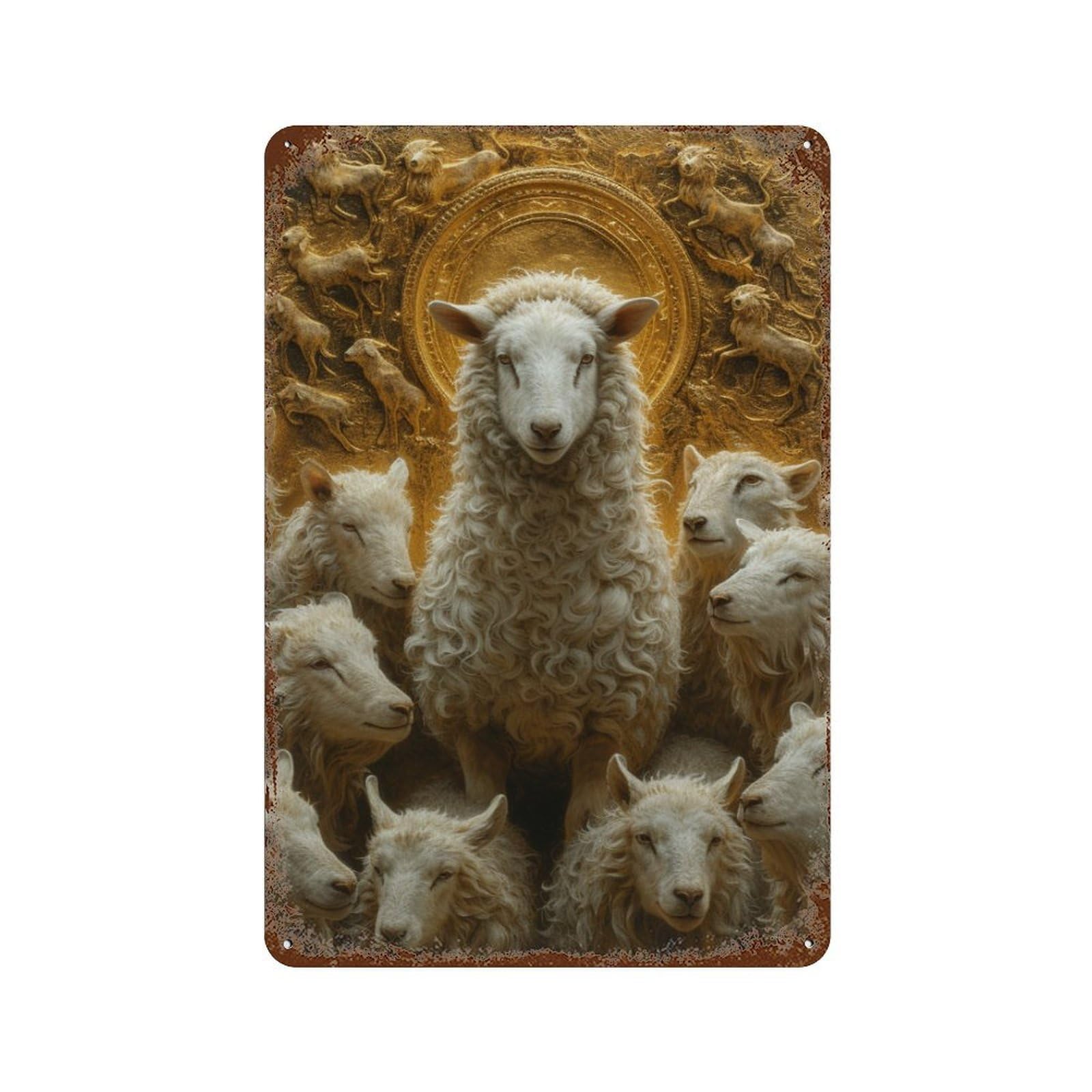 Golden Sheep Gathering Rustic Tin Plaque 11.8"x7.9", Novelty Wall Decor for Garage, Pub Or Kitchen