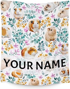 Personalized Guinea Pig Blanket Gifts with Name - 60x80 Inches Cute Throw for Girls & Boys - White Soft Fuzzy Blankets for Bed, Couch & Living Room