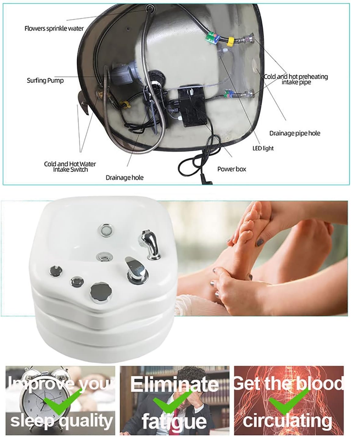 Foot Soaker with Pedicure Foot Rest Foot Massager Spa Massage Foot Bath Colorful Lamp Footbath Large Foot Massager Pedicure Spa Bathtub Special for Hotel Foot Bath Club (Size : Bath+Pedicure)