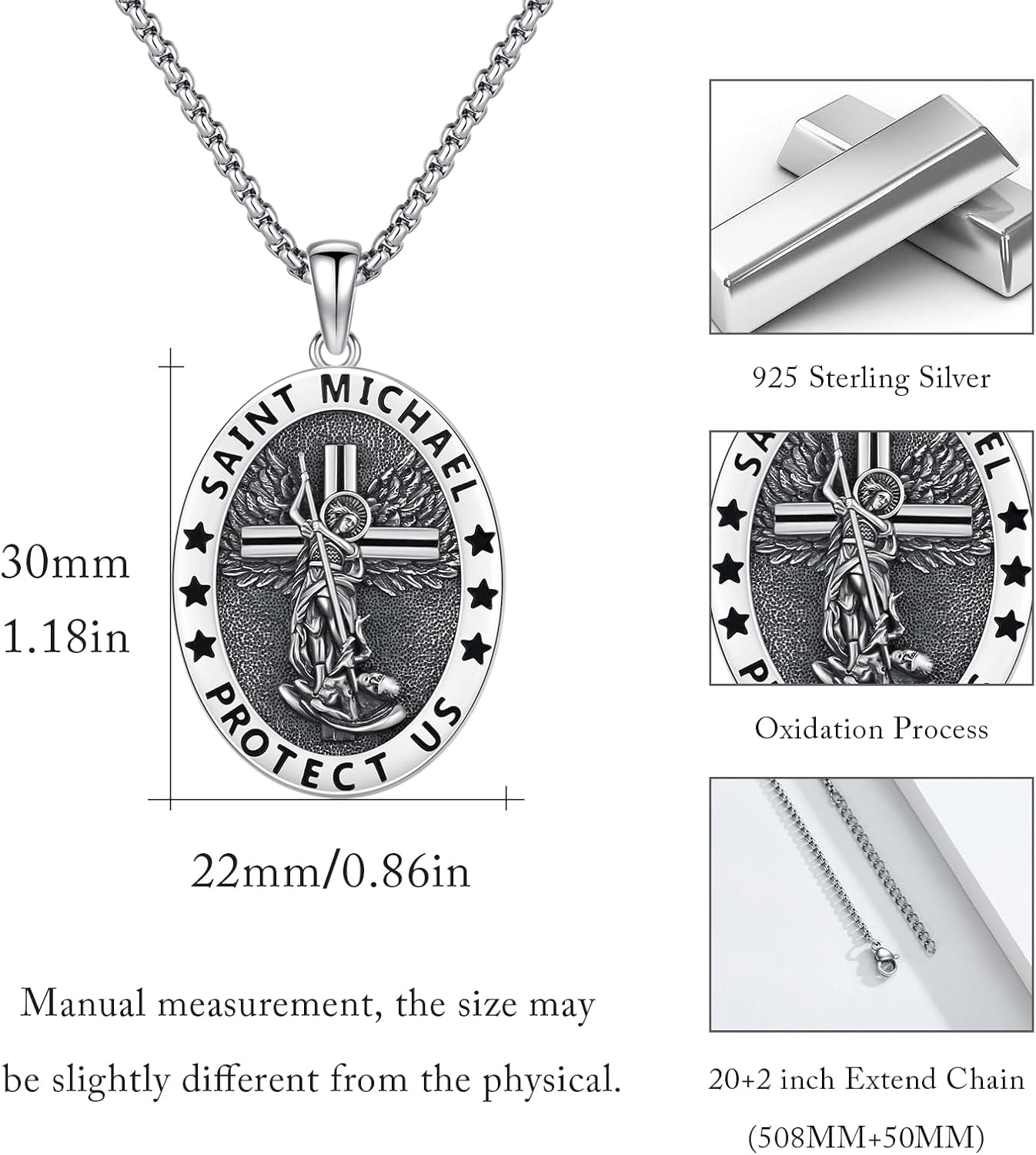 Archangel Saint Michael Necklace for Men Women 925 Sterling Silver Saint Michael Amulet Pendant Necklace Archangel Miracle Medal Pendant Protect Us Religious Jewelry Gift for Men - Image 6
