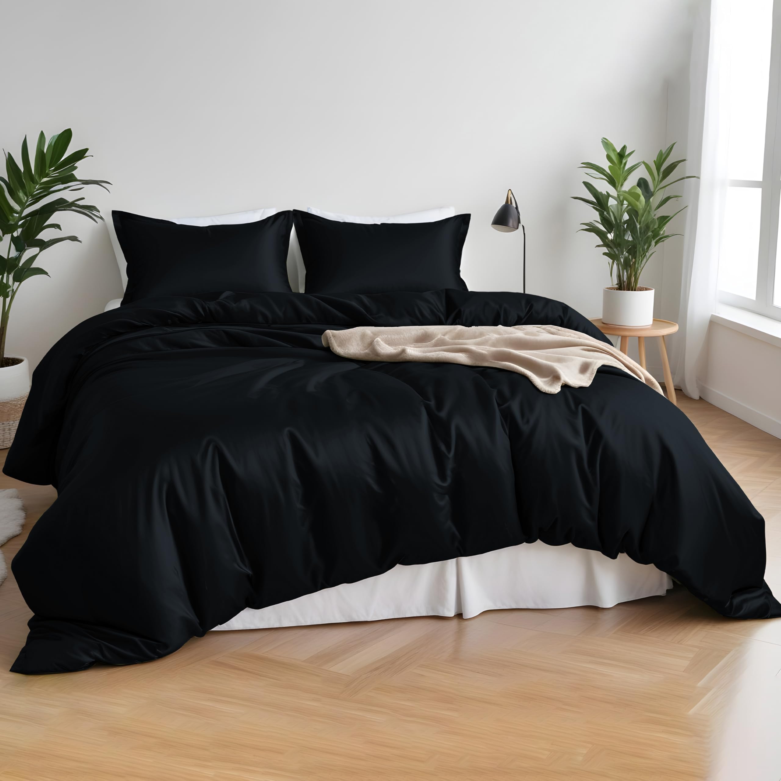 LINENWALAS Premium Organic Bamboo Duvet Sheet Set 4PC Set including Bamboo Duvet Cover, Fitted Sheet & Pillowcase, Softest