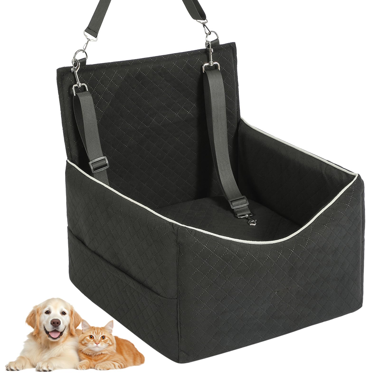 Asiento de Coche para Perros pequeños y medianos con Acolchado Grueso, Asiento Elevado para Perros de Menos de 15 kg, Asiento de Viaje para Perros extraíble y Lavable con 2 Cinturones de Seguridad