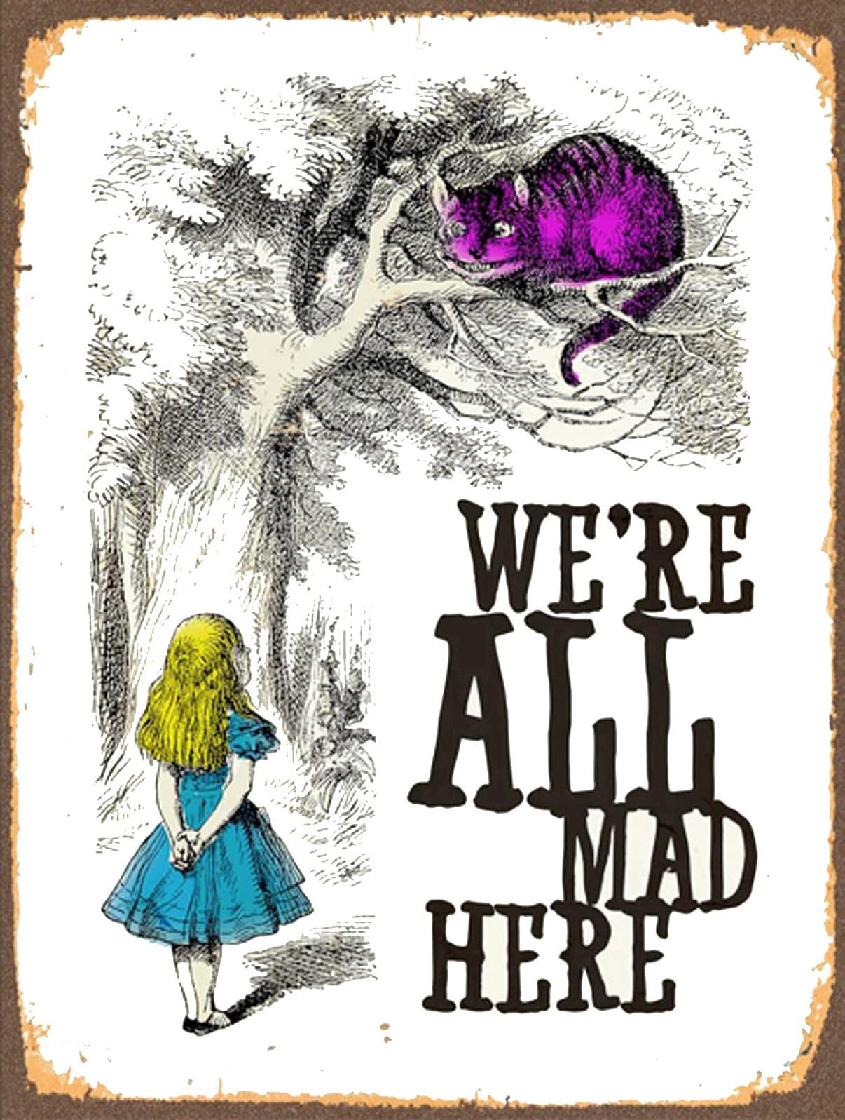 Alice in Wonderland - Retro Vintage Metal Sign, Plaque, Decorative Wall Art, Choice of Designs (Were All Mad)
