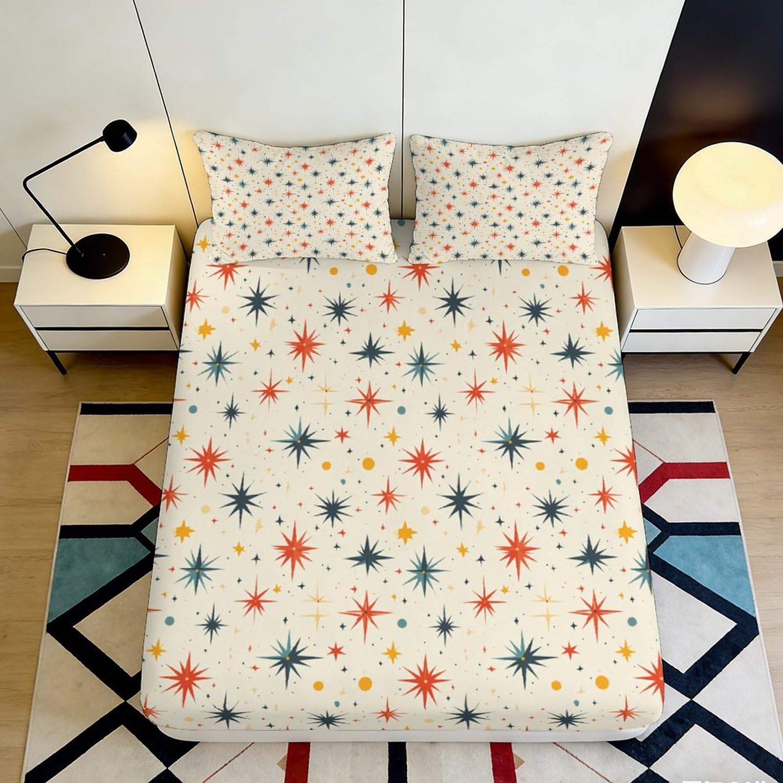 Dhbaneiok Style-1 3D Printed Retro Geometric Fitted Sheet Microfiber Soft Colorful Abstract Mattress Cover For Bedroom Guest Room Decor 90X200x25cm