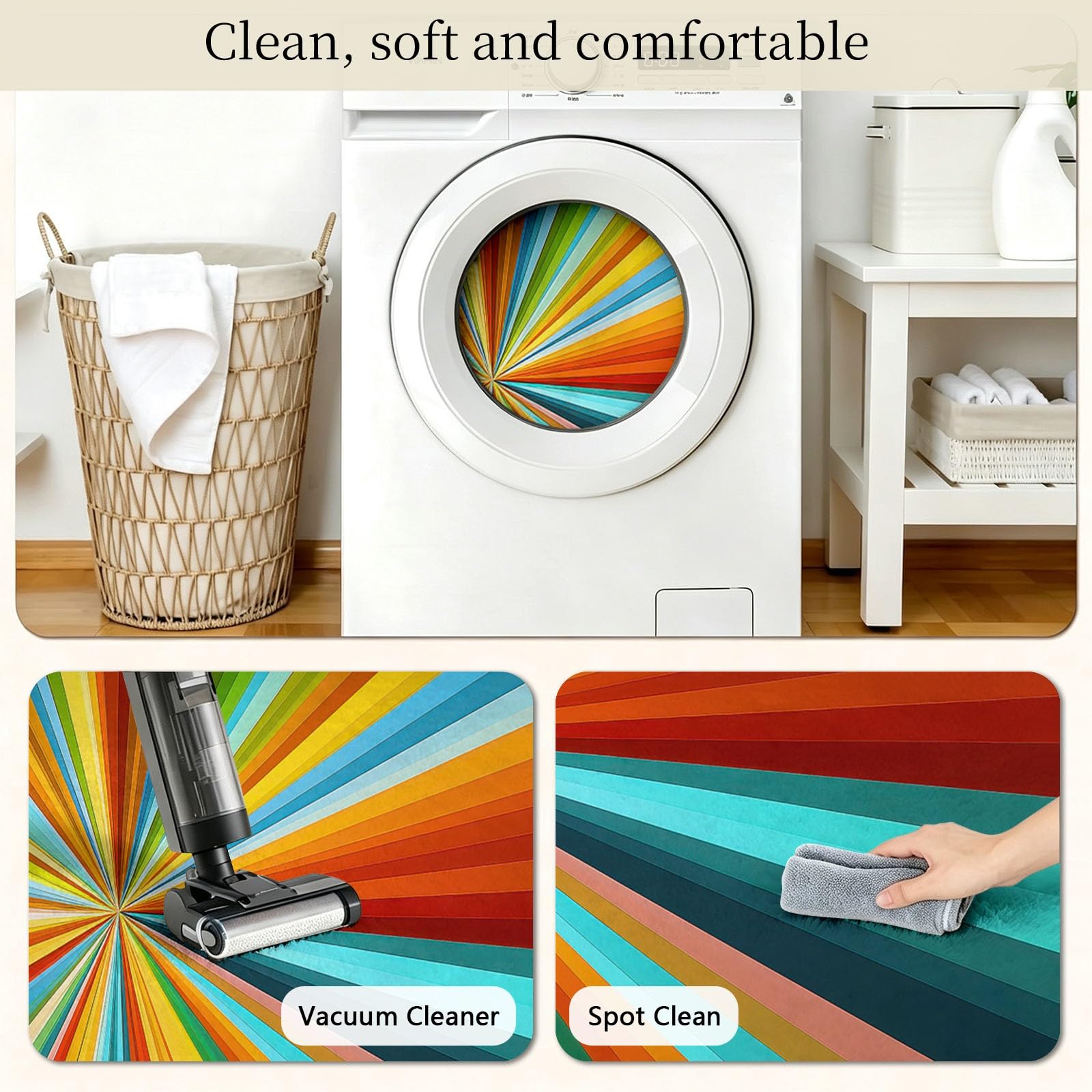 Tapis Chambre Enfant Fille Garçon Rond Ø 160 cm Géométrie Arc‑En‑Ciel Tapis de Sol Décoration Antidérapant - Doux Rampant pour Salon Cuisine Table Basse Table de chevet, Ligne Radiale Solaire