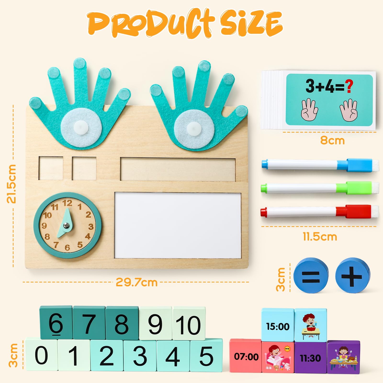 Atoylink Giocattolo di Matematica in Legno, Giochi Educativi con Orologio, Giochi Montessori per la Matematica, Numeri di Conteggio, Giochi Prima Eeducativi Regalo per Bambini 3 4 5 Anni