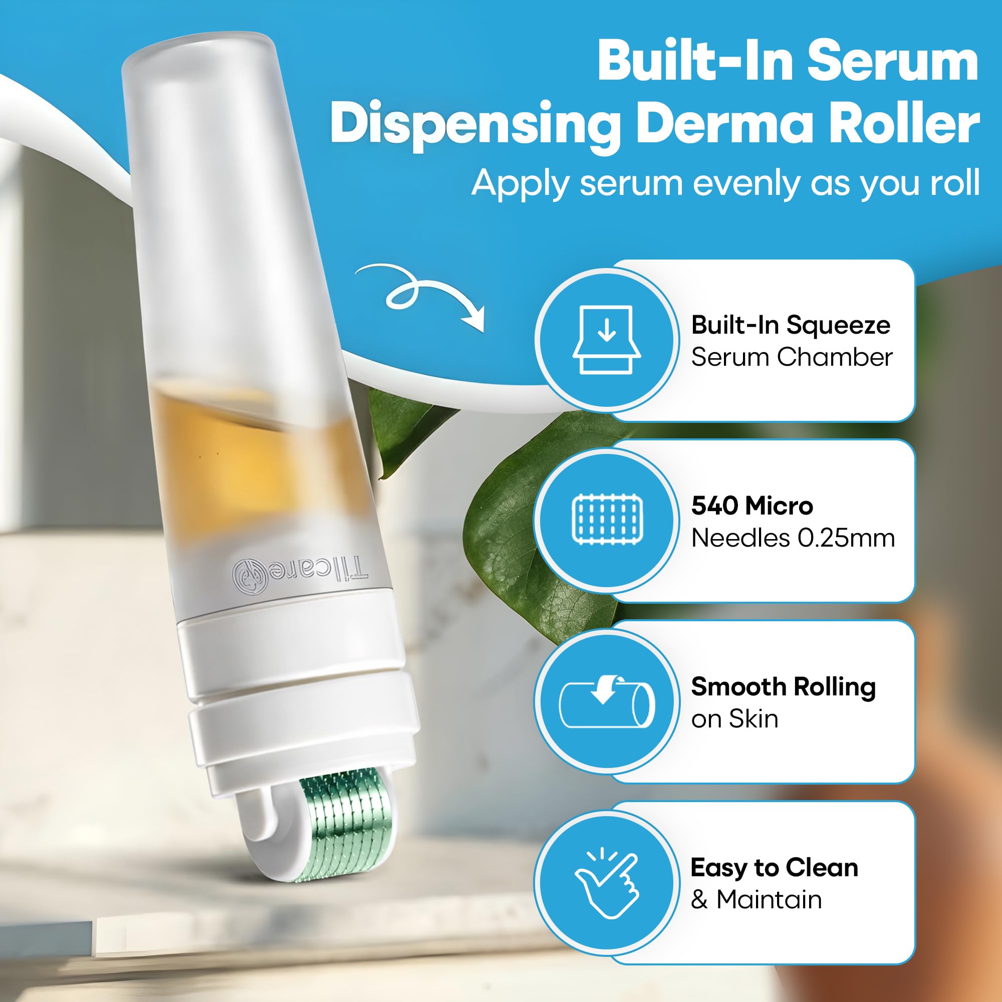 Derma Roller para Rostro, Cuero Cabelludo y Barba con Aplicador de Suero – Rodillo Capilar para el Cabello de 0,25 mm, Rodillo Capilar de Microneedling para Uso en Casa - Kit de Microneedling
