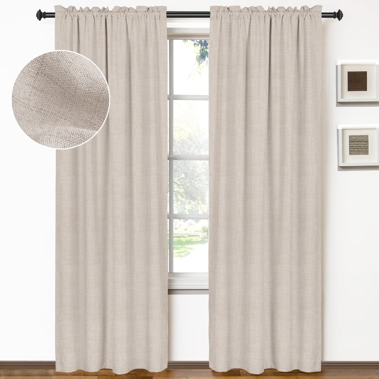 100% Blackout Shield Linen Blackout Curtains 96 Inches Long 2 Panels ...