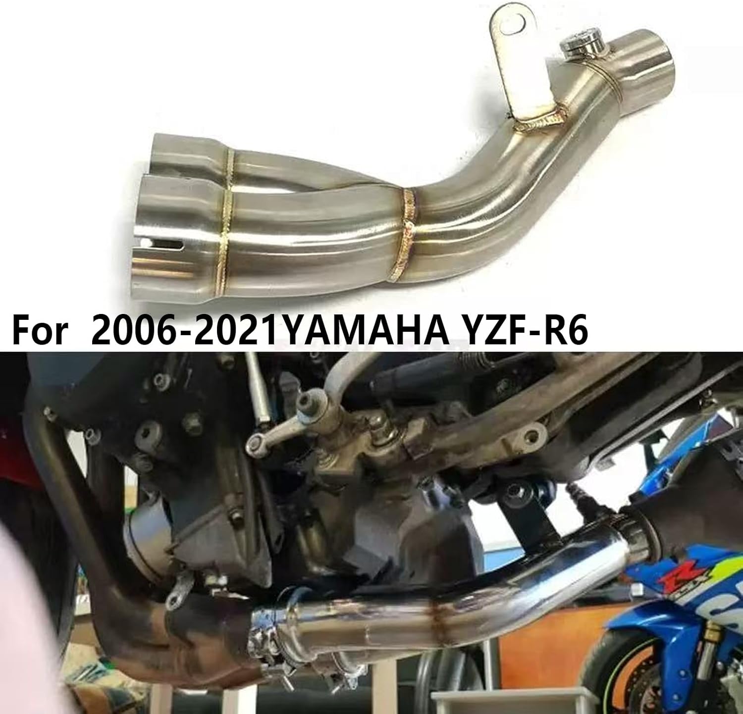 Motorcycle exhaust pipe For 2006-2021YAMAHA YZF-R6 motorcycle exhaust pipe motorcycle special stainless steel exhaust pipe muffler middle section connecting pipe 2 x clamps