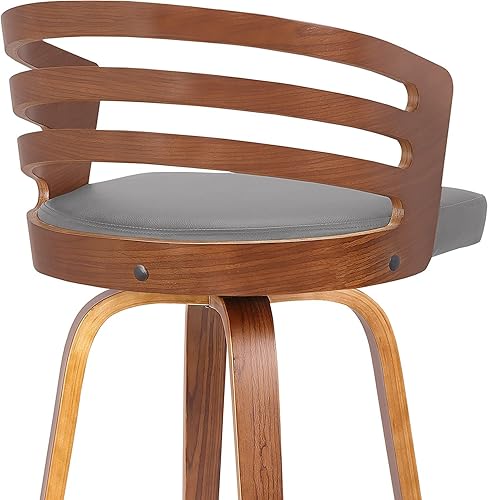 Miniatura 7 de Armen Living Jayden - Taburete de bar moderno giratorio de piel sintética gris y madera de nogal de 26 pulgadas para encimera de isla de cocina