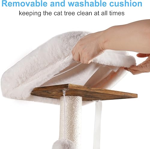 Miniatura 5 de Hey-brother Árbol de madera para gatos, muebles para gatos de 55.5 pulgadas con postes rascadores, torre moderna para gatos con hamacas, juguetes,