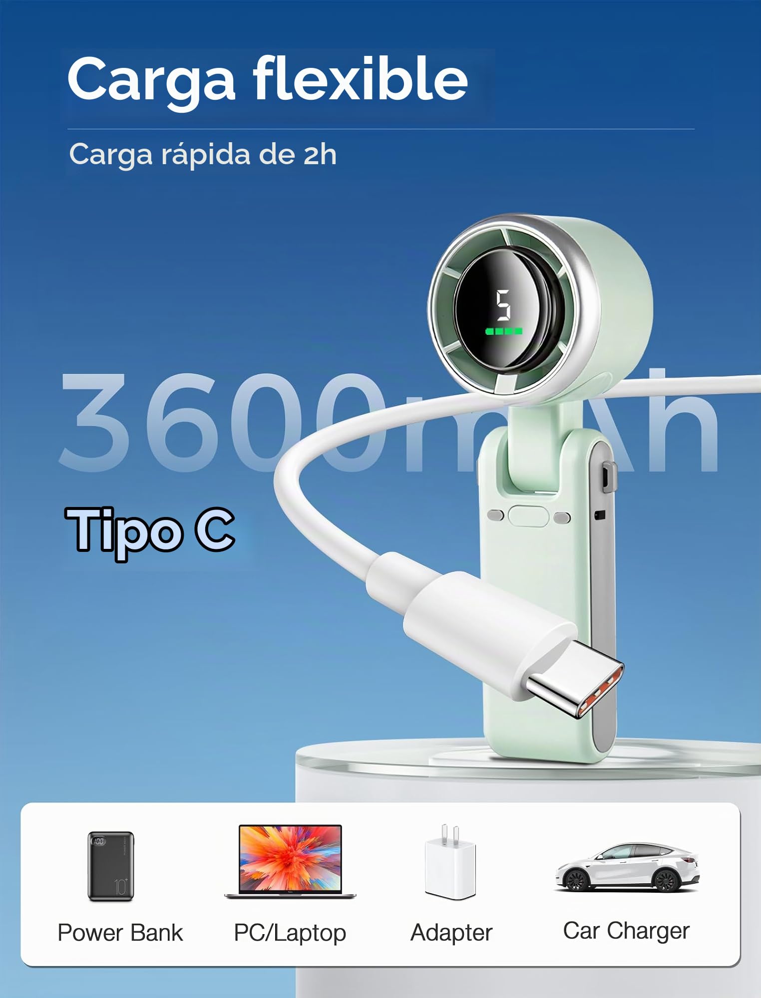MERTTURM Mini Ventilador Portatil, Ventilador USB con 5 Velocidades Potentes y Motor sin Escobillas, Ventilador Plegable de Escritorio/Cuello/Bolsillo para Viajes, Maquillaje, Cámping(Verde Tiffanyl)