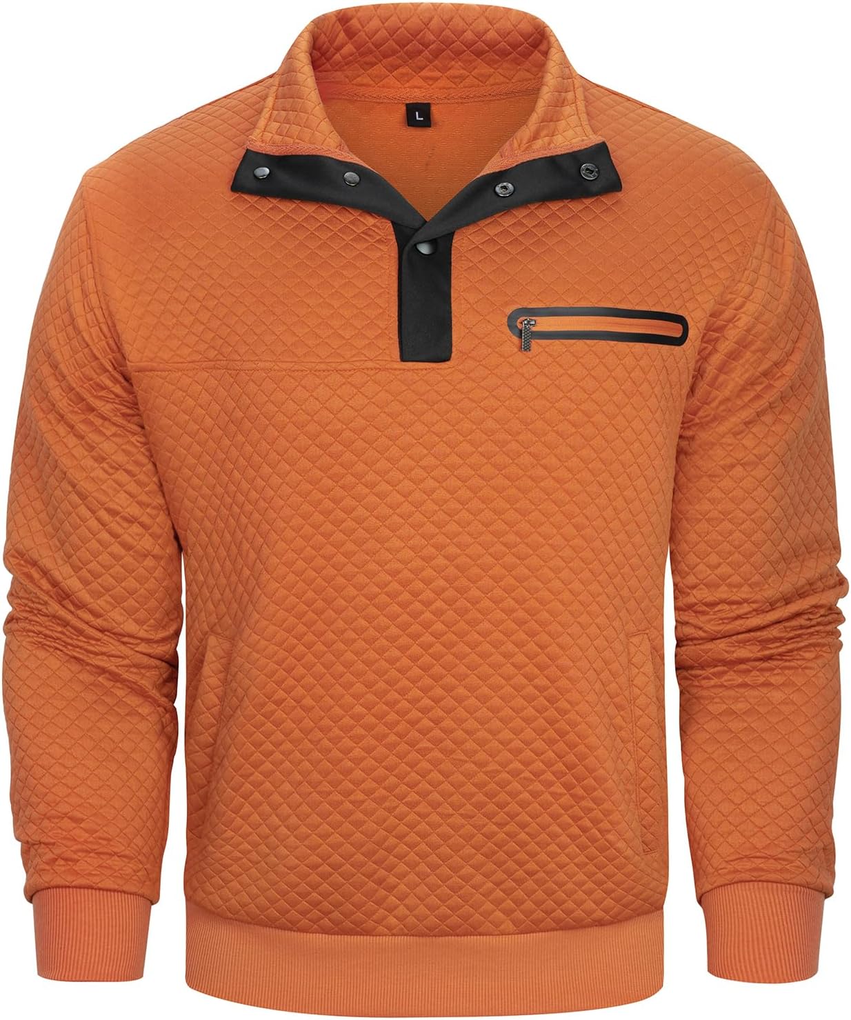 Casual Sweatshirts for Men Pullover Mens Long Sleeve Button Stand Collar Quilted Sweatshirt with Pocket - Image 5