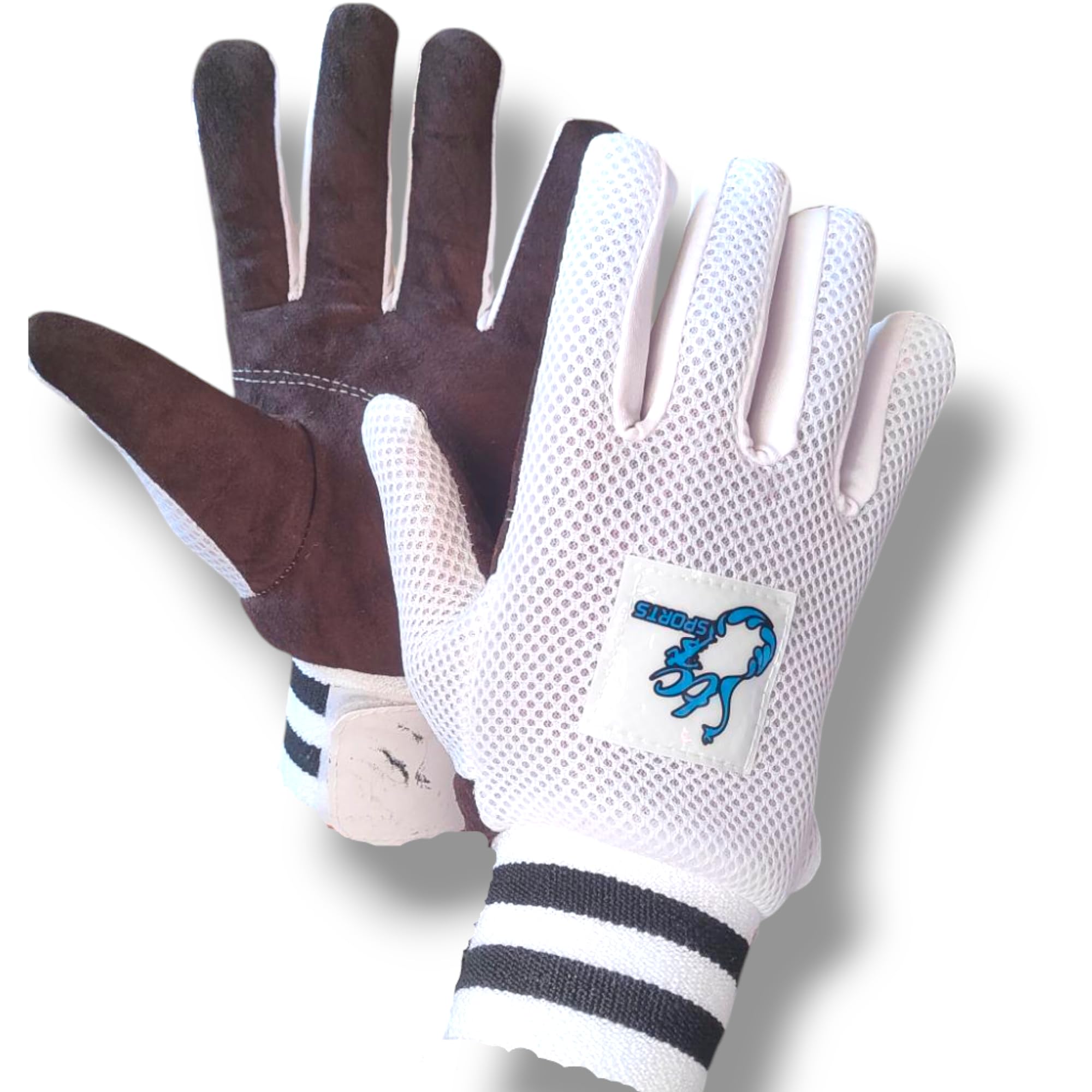 STC SPORTS Leather NeT Cricket Wicket Keeping Inner Gloves, White-Brown, Large-image-47