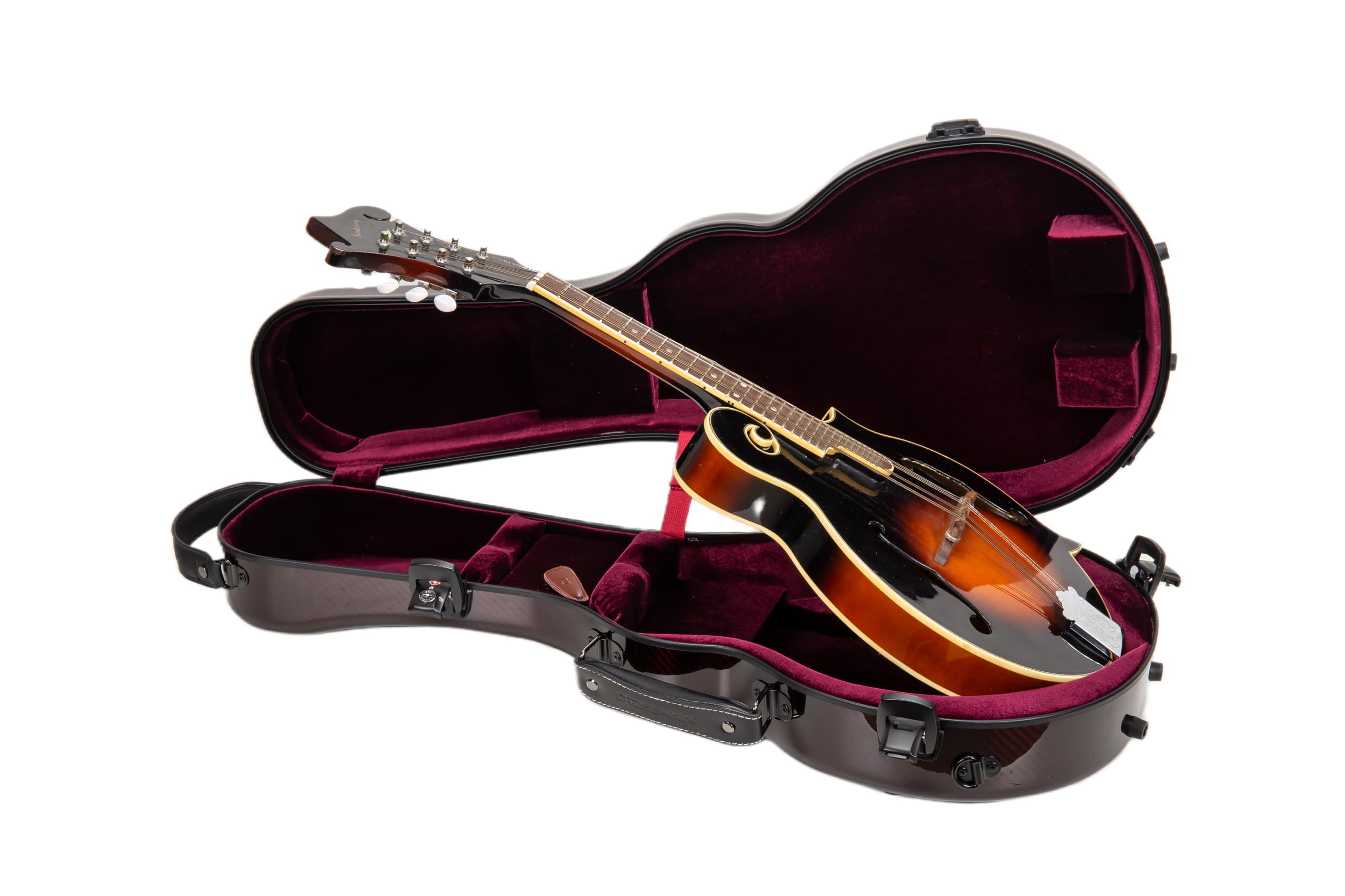 Crossrock Air Carbon Mandolin Case for F-Style (Fits Gibson F5) | Gloss 3K Carbon Weave Finish in Crimson Red, TSA Lock, Backpack Straps, Dust Cover – Elite Flight Case