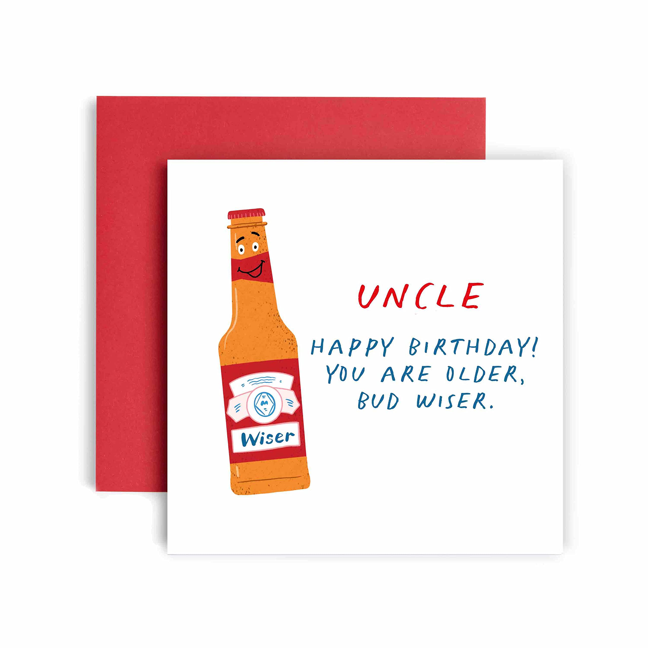 Huxters Birthday Cards for Men - Older Bud Wiser Uncle Birthday Card for him - Funny Fathers Day Card for Uncle Fun Happy Birthday - 14.8cm (Uncle)