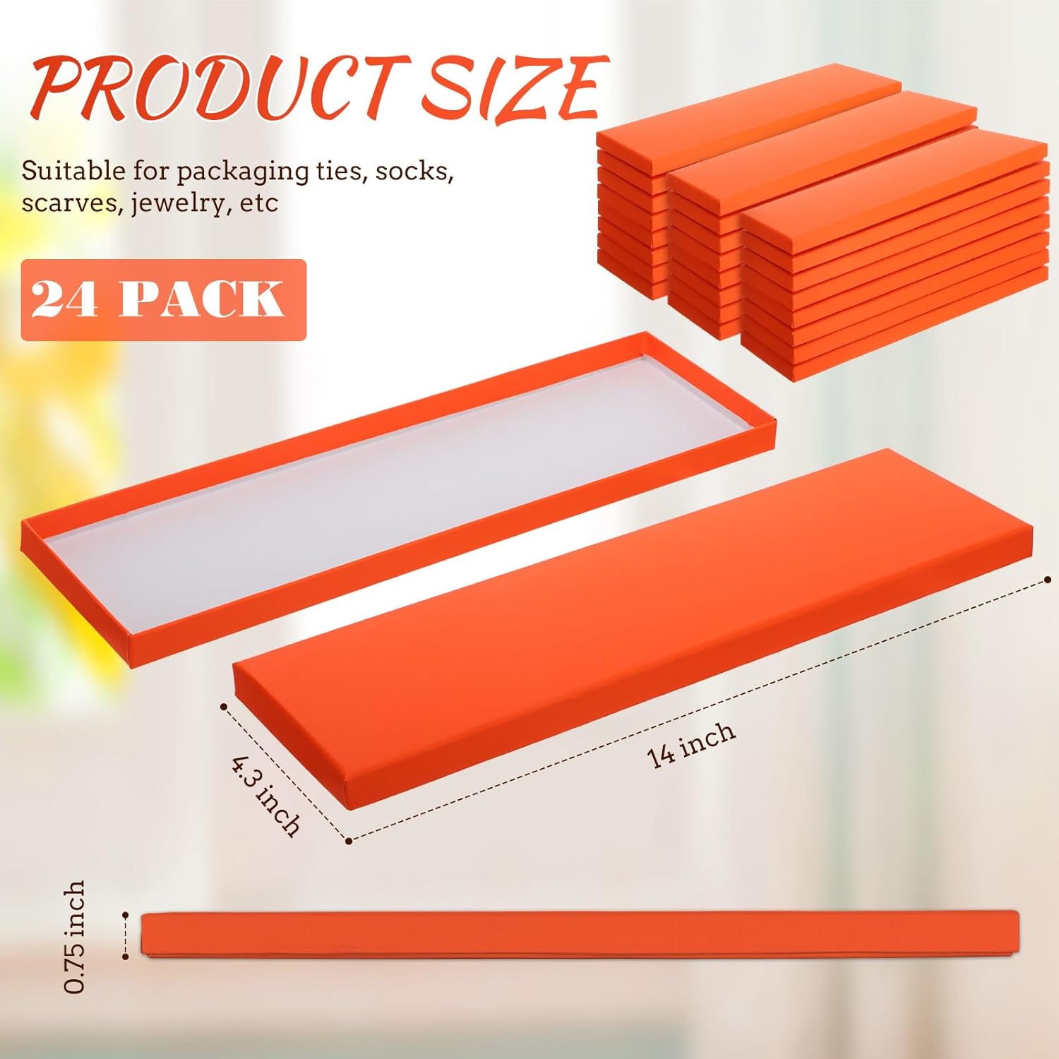 shinylin 24 pcs gift wrap tie boxes valentines men women sock scarves gifts boxes with lids 14 x 4.3 x 0.75'' bulk cardboard paper gift box for valentines birthday wedding engagement (orange) orange 24